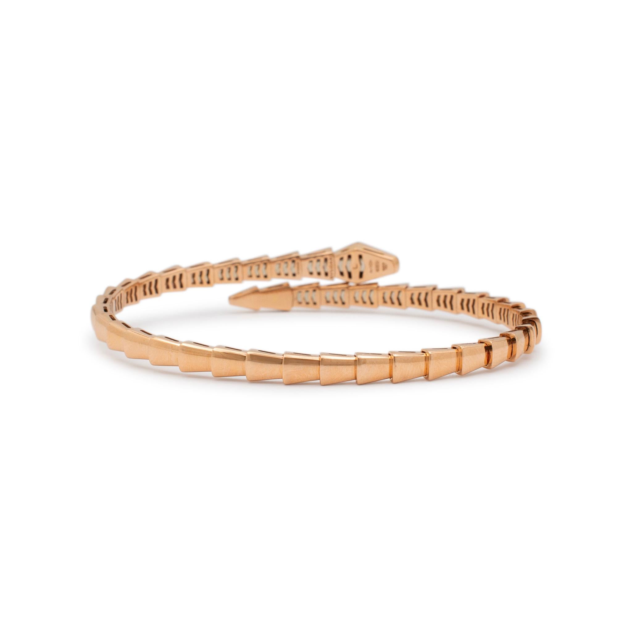 Bvlgari 18K Rose Gold Serpenti Viper Flexible Bangle Bracelet In Excellent Condition For Sale In Houston, TX