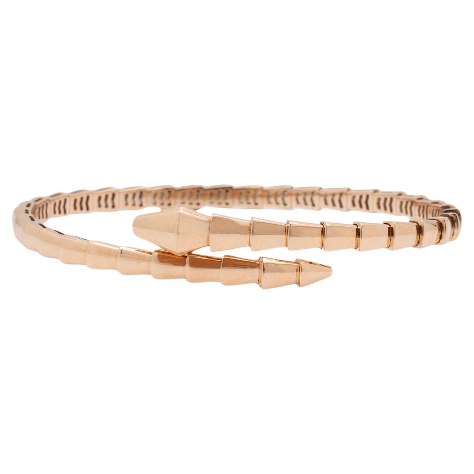 Bvlgari 18K Rose Gold Serpenti Viper Flexible Bangle Bracelet For Sale