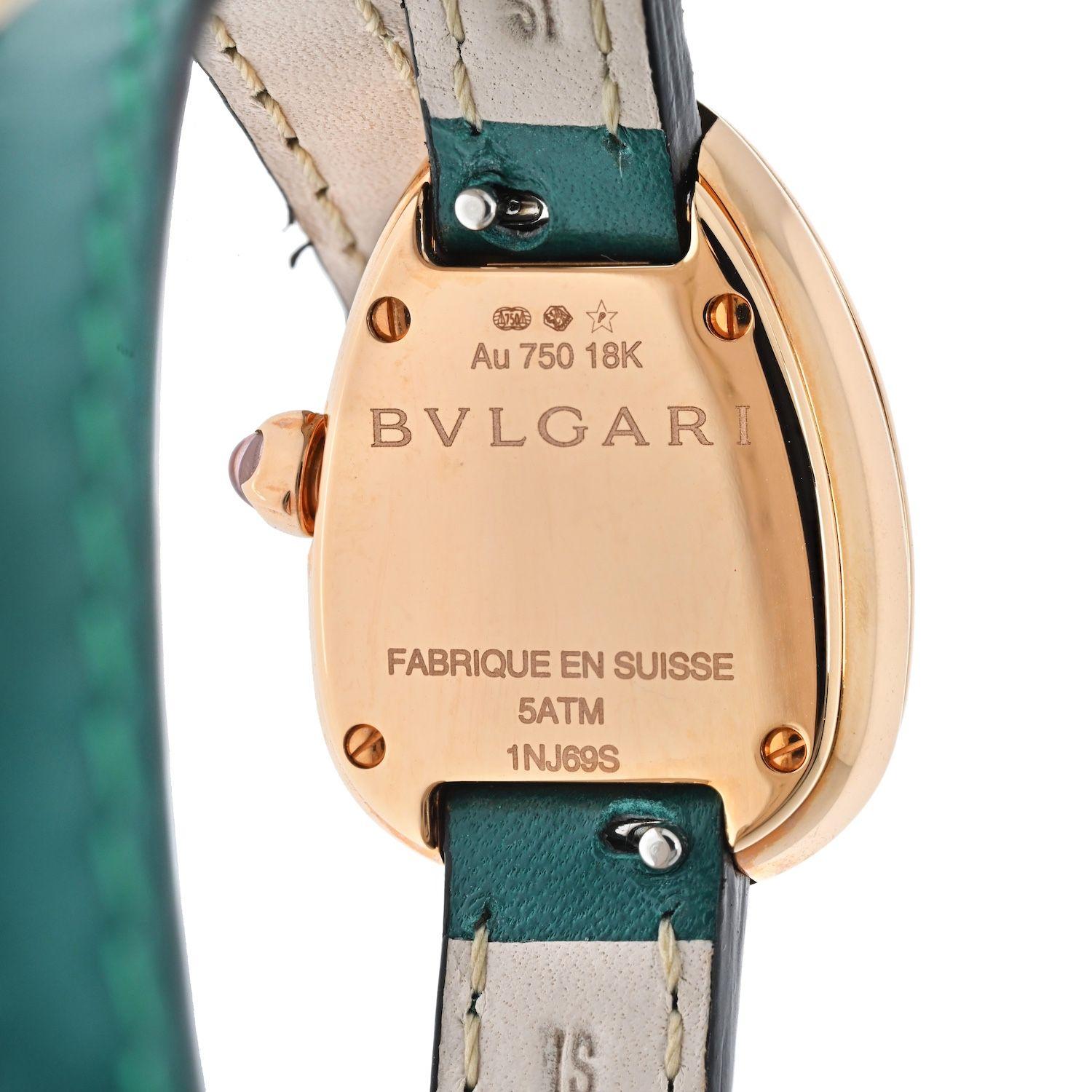 Bvlgari 18K Rose Gold Serpenti White Dial Leather Bracelet Diamond Ladies Watch In Excellent Condition For Sale In New York, NY