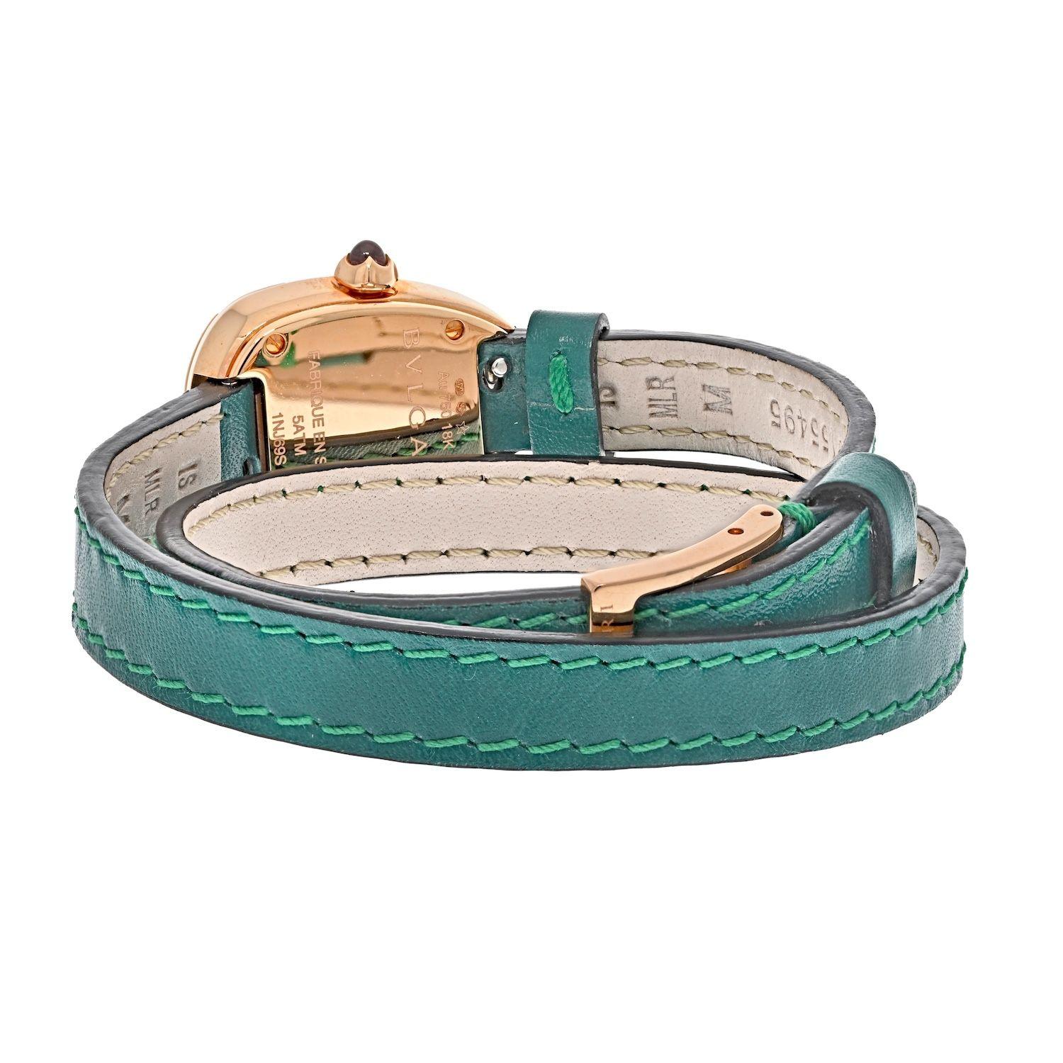 Women's Bvlgari 18K Rose Gold Serpenti White Dial Leather Bracelet Diamond Ladies Watch