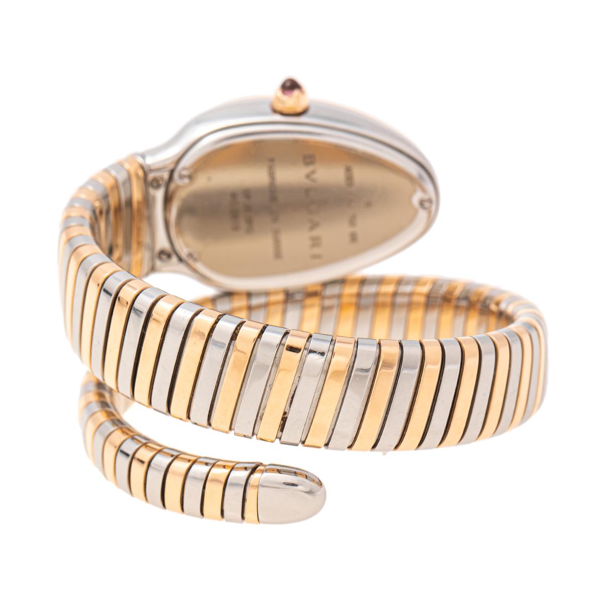 Contemporary Bvlgari 18K Rose Gold Stainless Steel Diamonds Serpenti Women's  Wristwatch 35mm