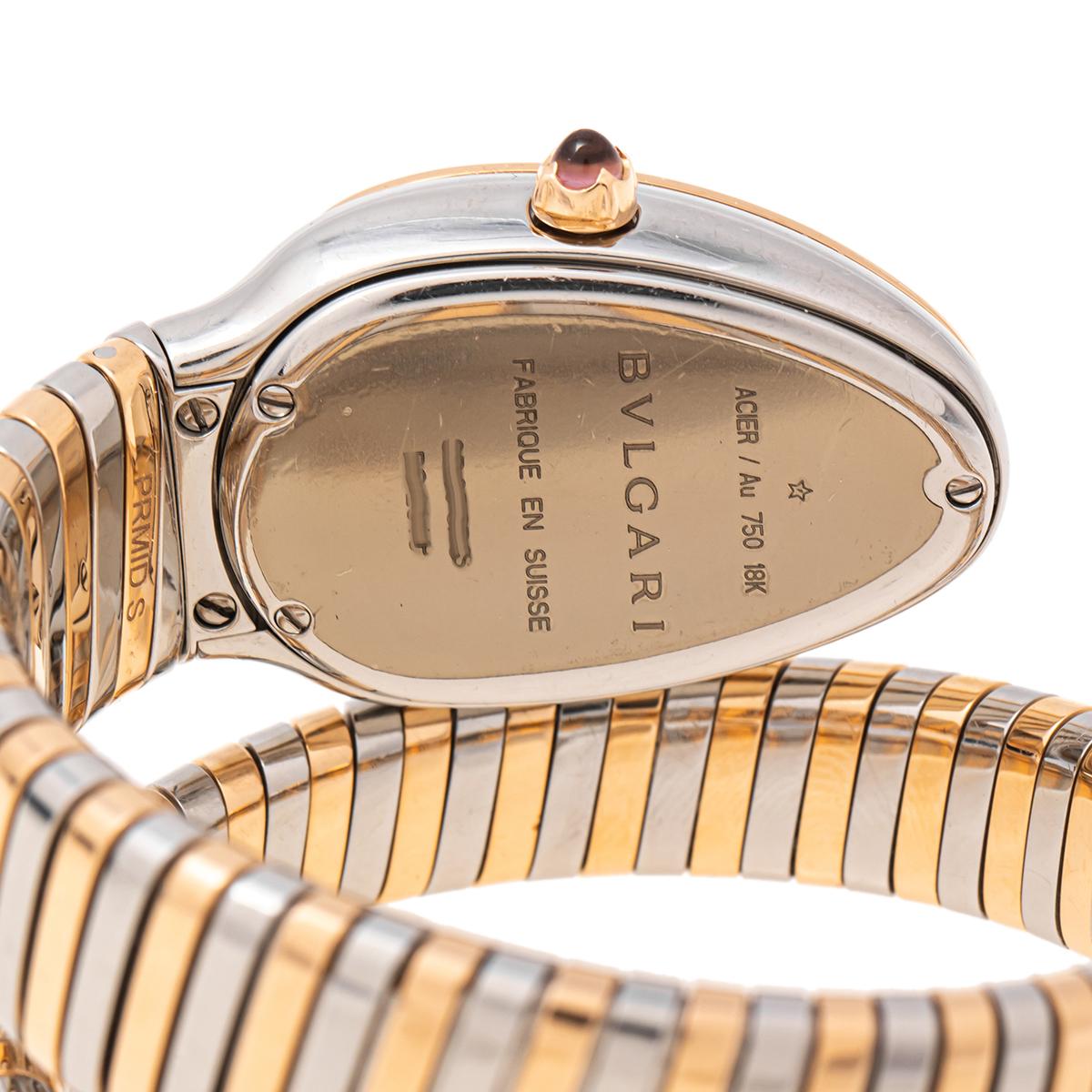 Mixed Cut Bvlgari 18K Rose Gold Stainless Steel Diamonds Serpenti Women's  Wristwatch 35mm
