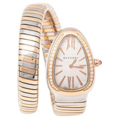 Bvlgari 18K Rose Gold Stainless Steel Diamonds Serpenti Women's  Wristwatch 35mm