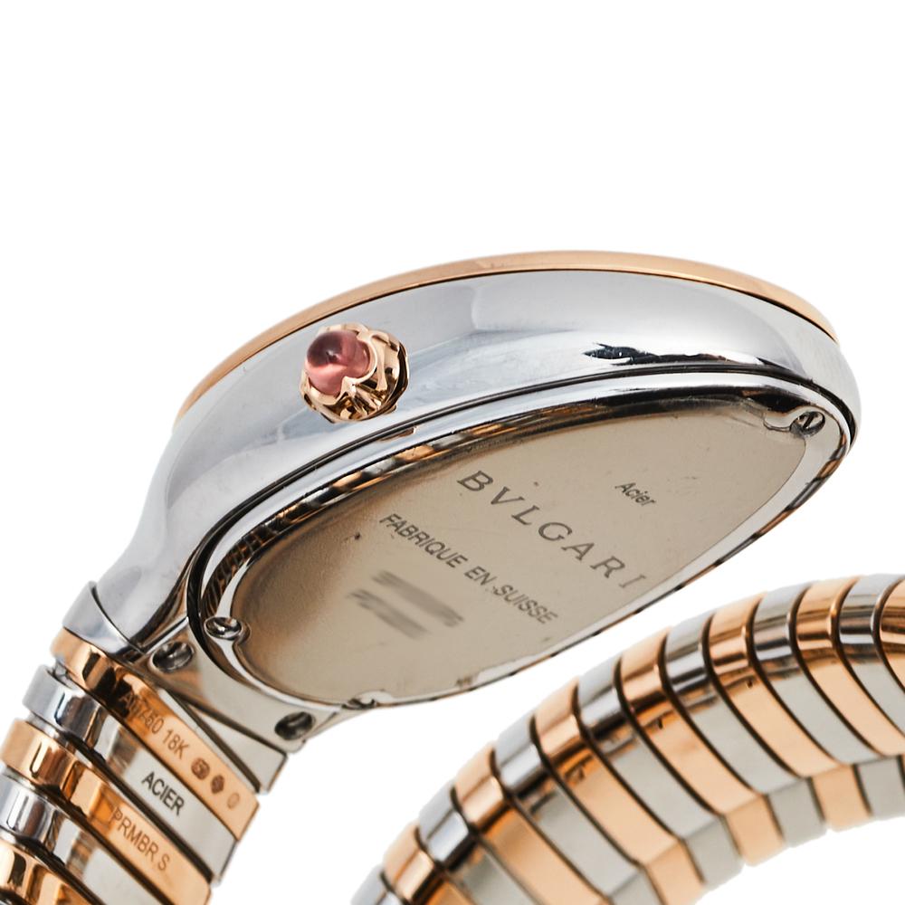 Bvlgari 18k Rose Gold Stainless Steel Diamonds Tubogas Women's Wristwatch 23mm 1