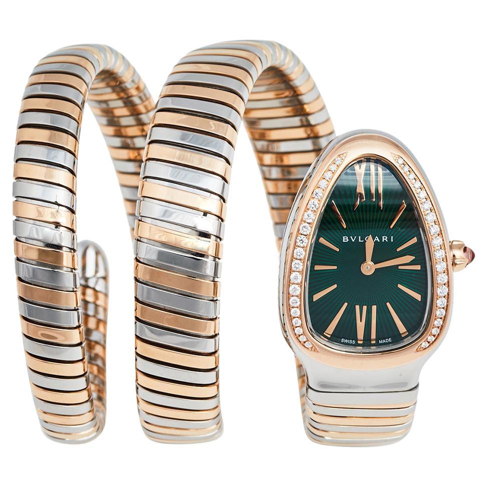 Bvlgari 18k Rose Gold Stainless Steel Diamonds Tubogas Women's Wristwatch 23mm