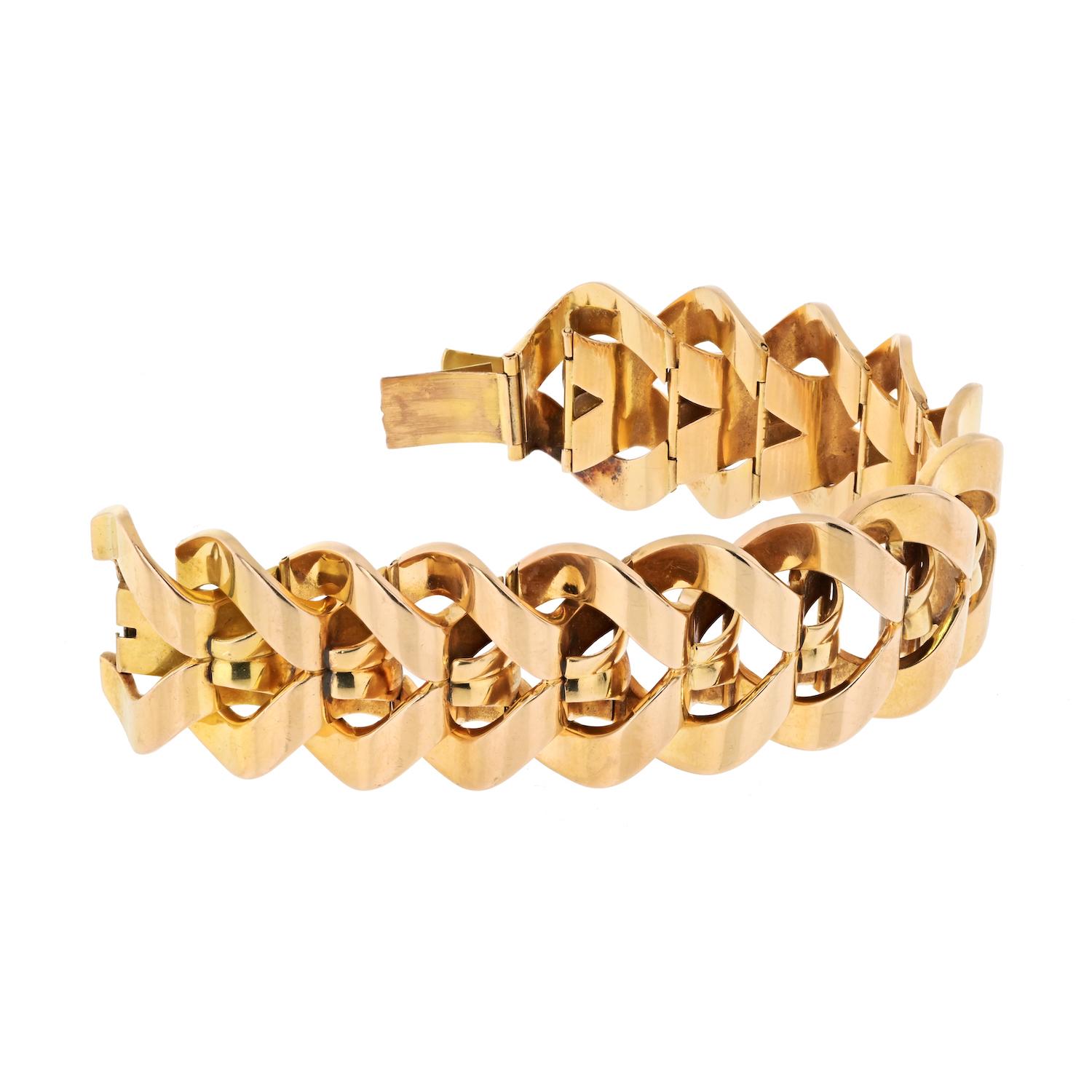 Modern Bvlgari 18K Rose Gold Vintage Heavy Link Weave Bracelet