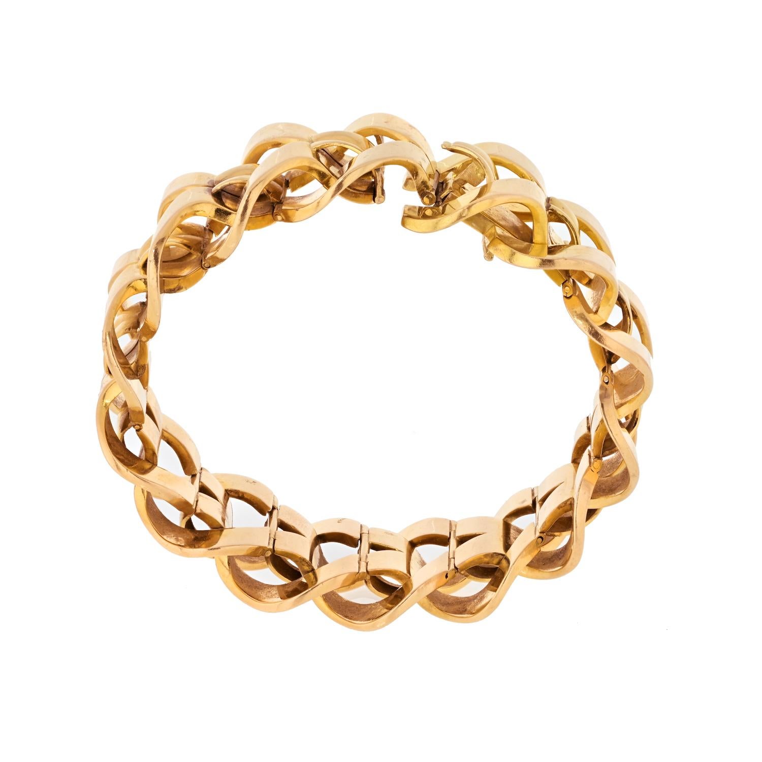 Bvlgari 18K Rose Gold Vintage Heavy Link Weave Bracelet In Excellent Condition In New York, NY