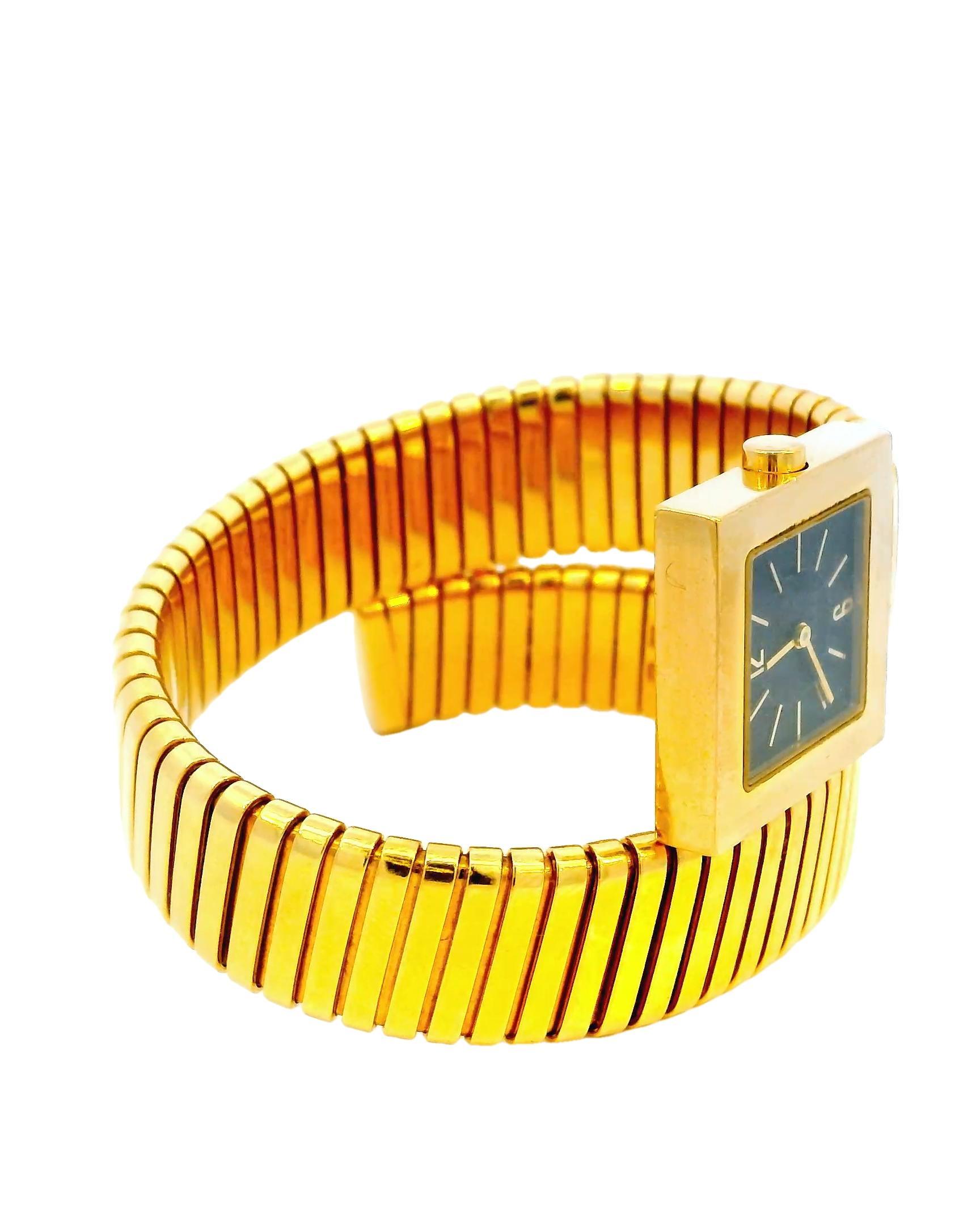 Bvlgari 18k tubogas carré cadran noir Excellent état - En vente à Great Neck Plaza, NY