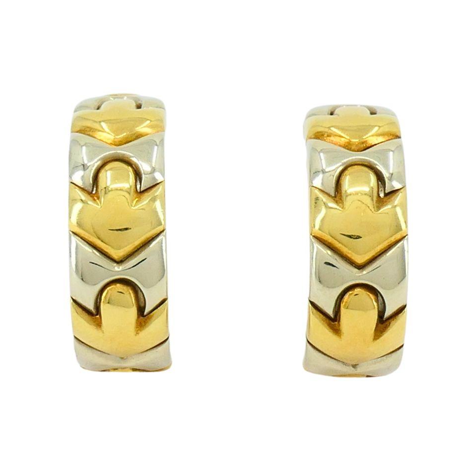 Bvlgari 18k Two-tone Gold Clip-on Huggie Alveare Earrings In Good Condition For Sale In Beverly Hills, CA