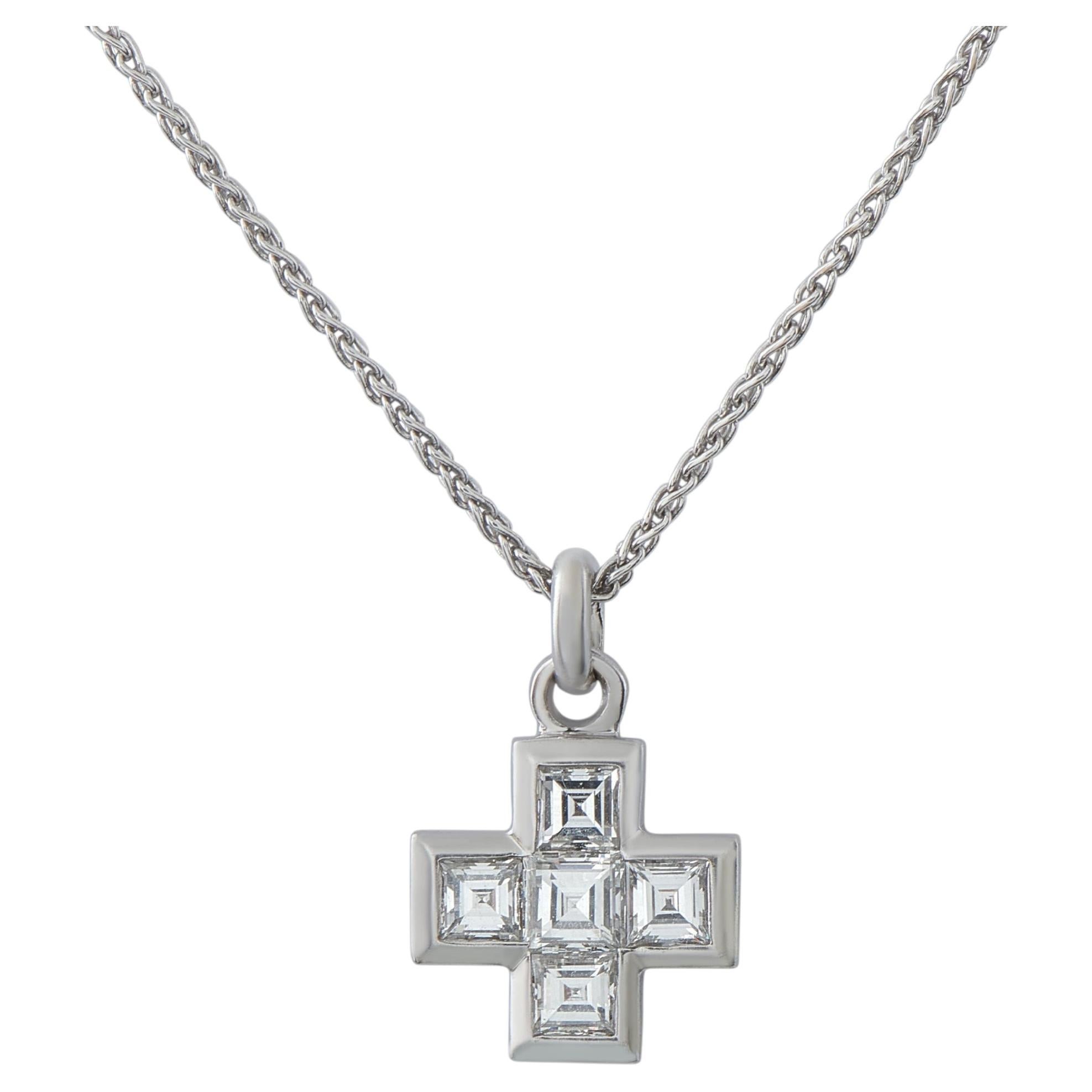 Bvlgari 18K White Gold 1.0ct Diamond Cross Pendant Necklace BV19-060426