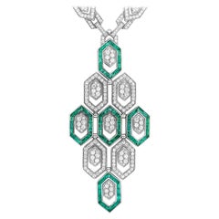 Bvlgari 18 Karat Gold 7.08 Carat Full Diamond Pave and Emerald Pendant Necklace
