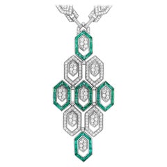 Bvlgari 18 Karat Gold 7.08 Carat Full Diamond Pave and Emerald Pendant Necklace