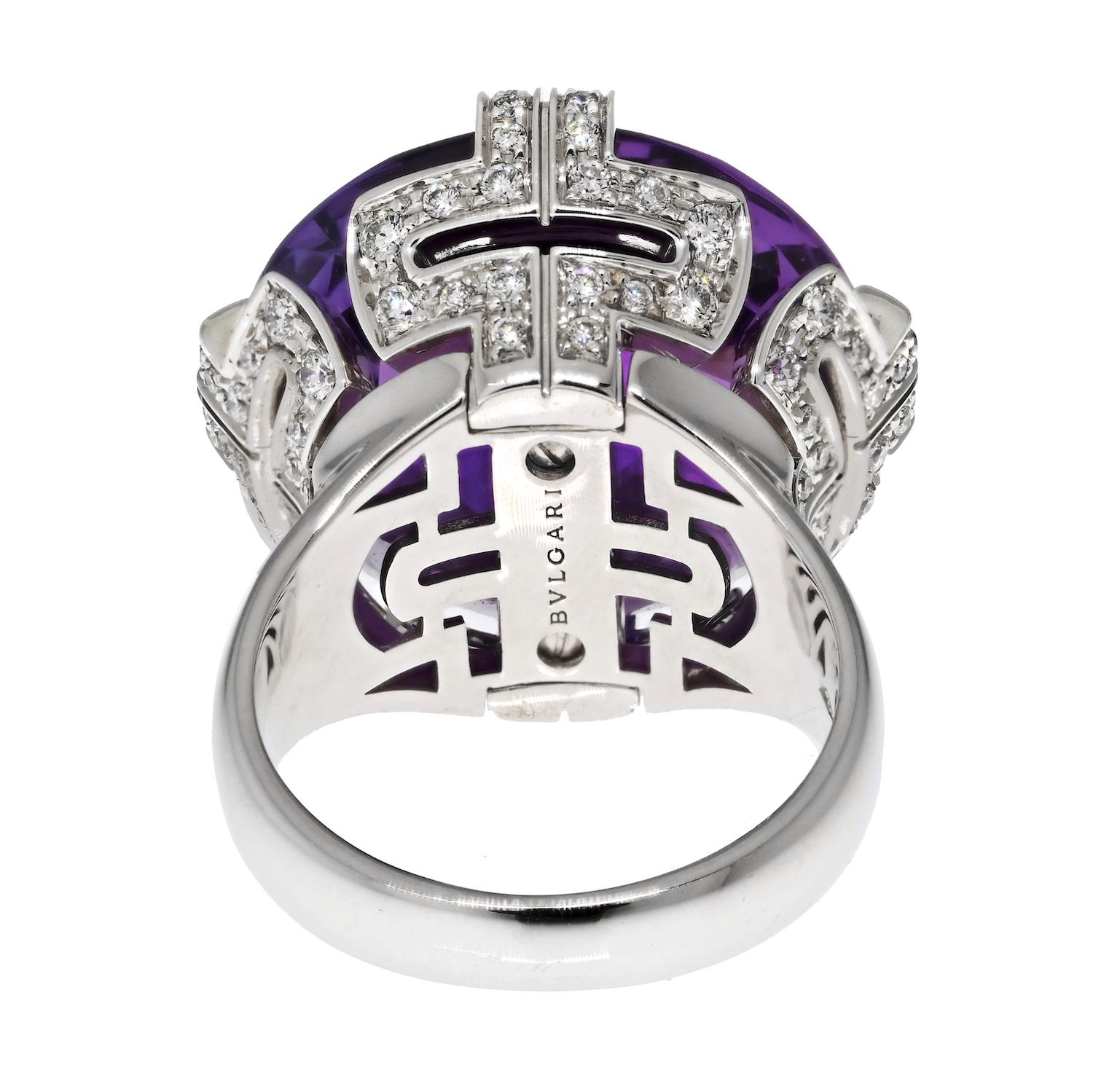 Round Cut Bvlgari 18K White Gold, Amethyst and Diamond Parentesi Ring