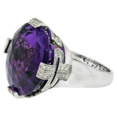 Vintage Bvlgari 18K White Gold, Amethyst and Diamond Parentesi Ring