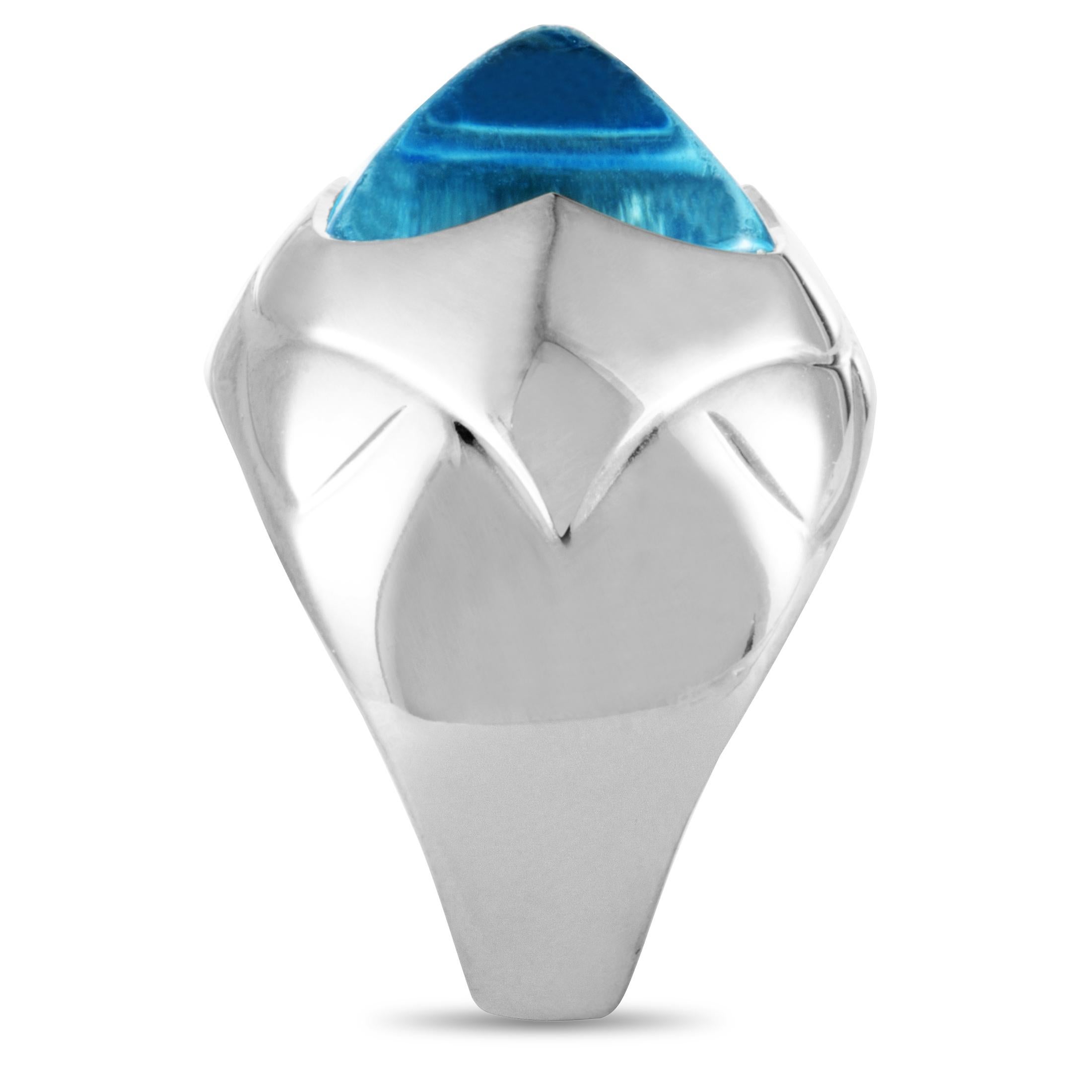 Bvlgari 18 Karat White Gold and Topaz Pyramid Ring In Excellent Condition In Southampton, PA