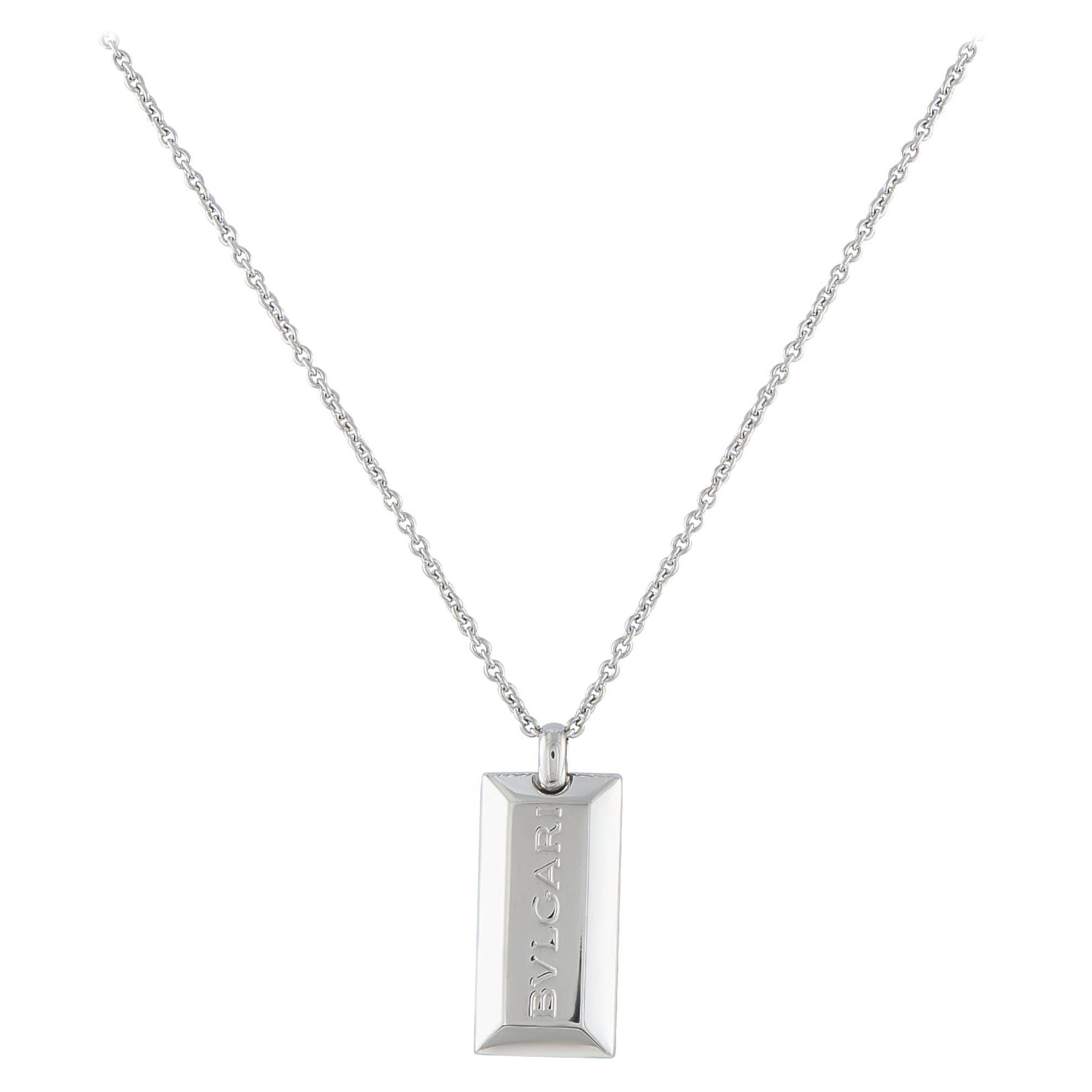 Bvlgari 18K White Gold Bar Necklace