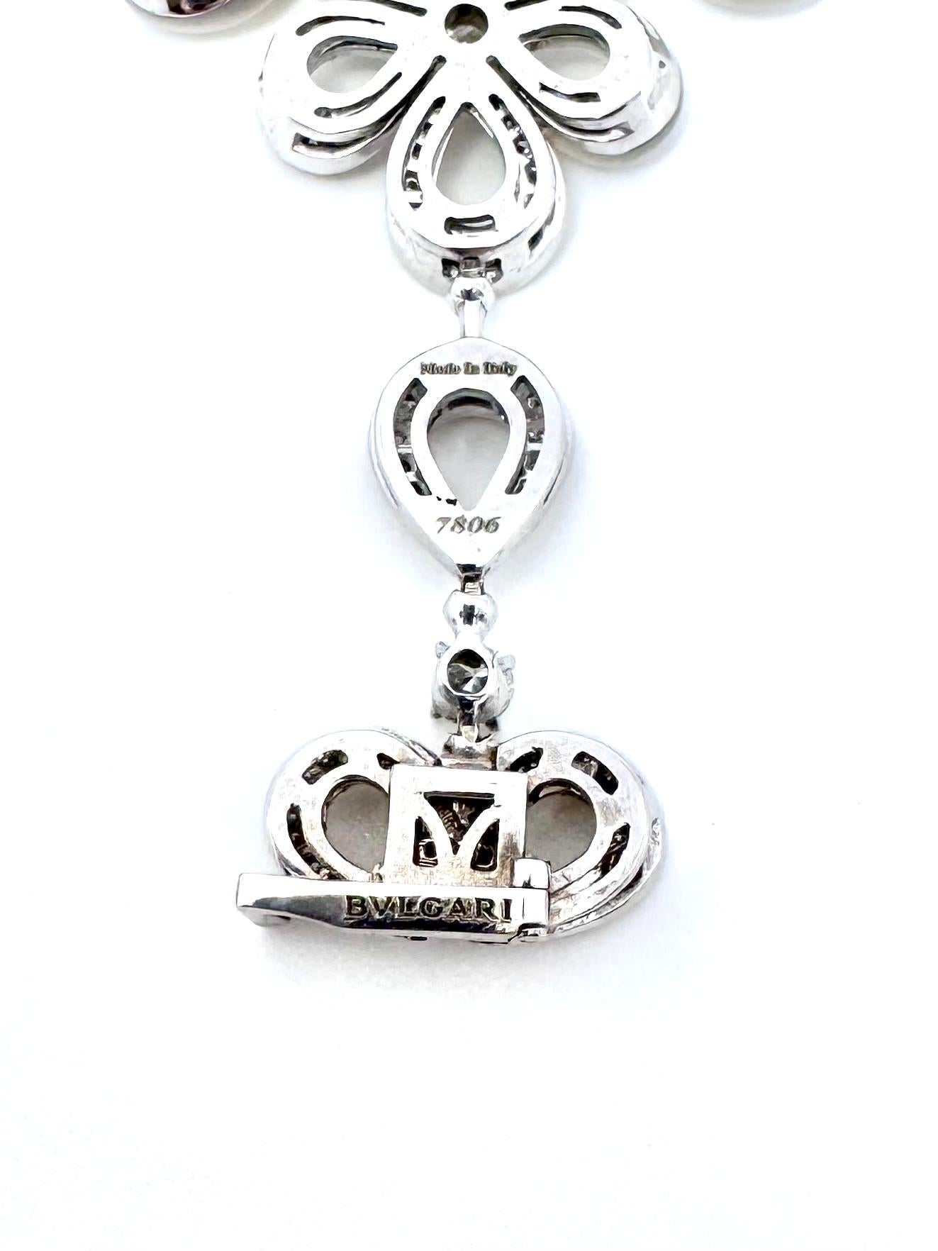 Round Cut Bvlgari 18K White Gold Bracelet with Mother of Pearl and Pavé Diamonds For Sale