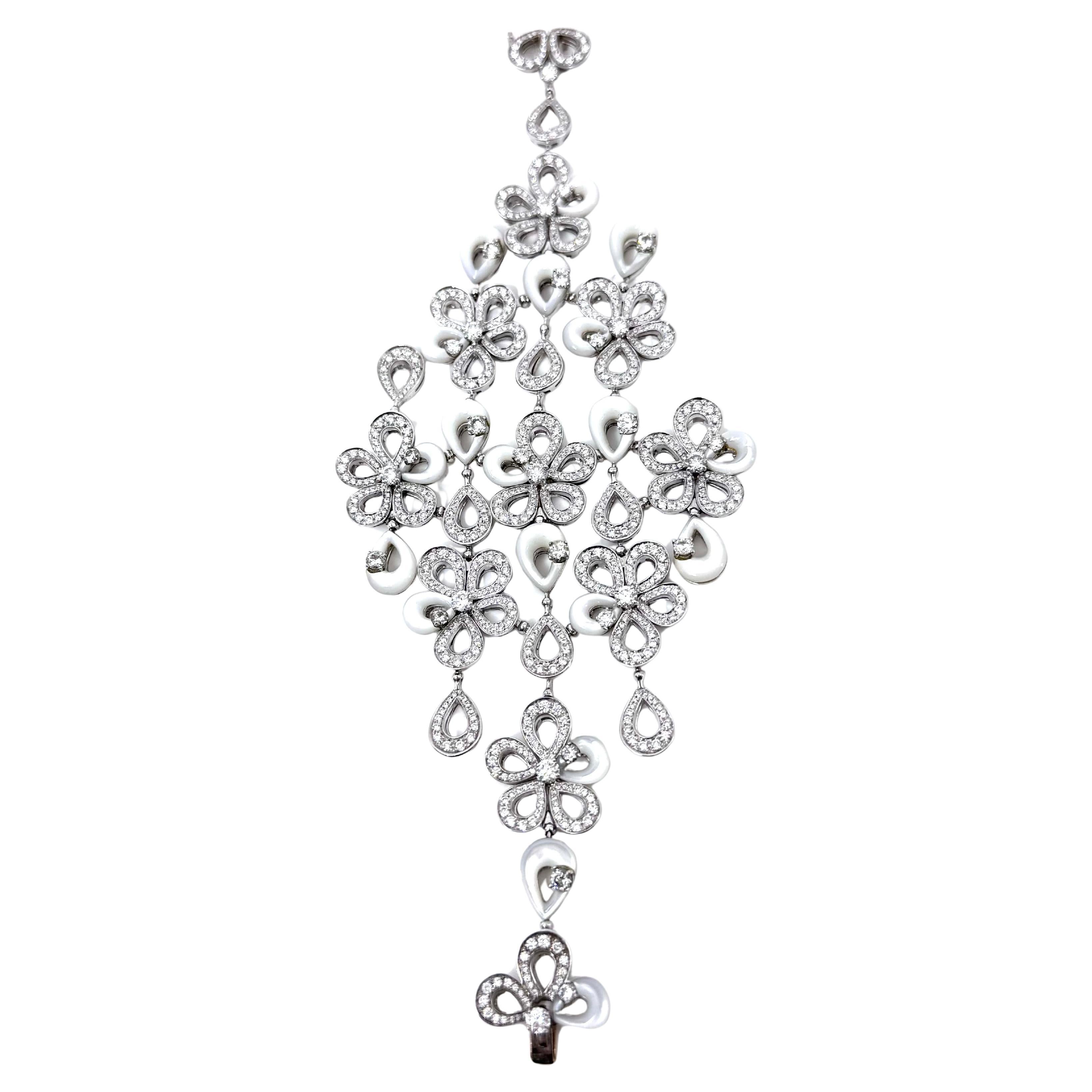 Bvlgari 18K White Gold Bracelet with Mother of Pearl and Pavé Diamonds For Sale