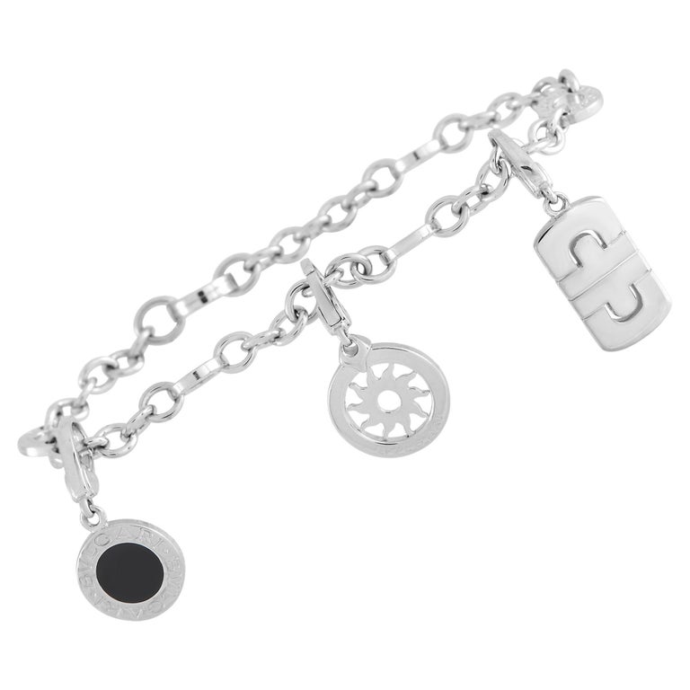 Bvlgari 18K White Gold Charm Bracelet For Sale at 1stDibs