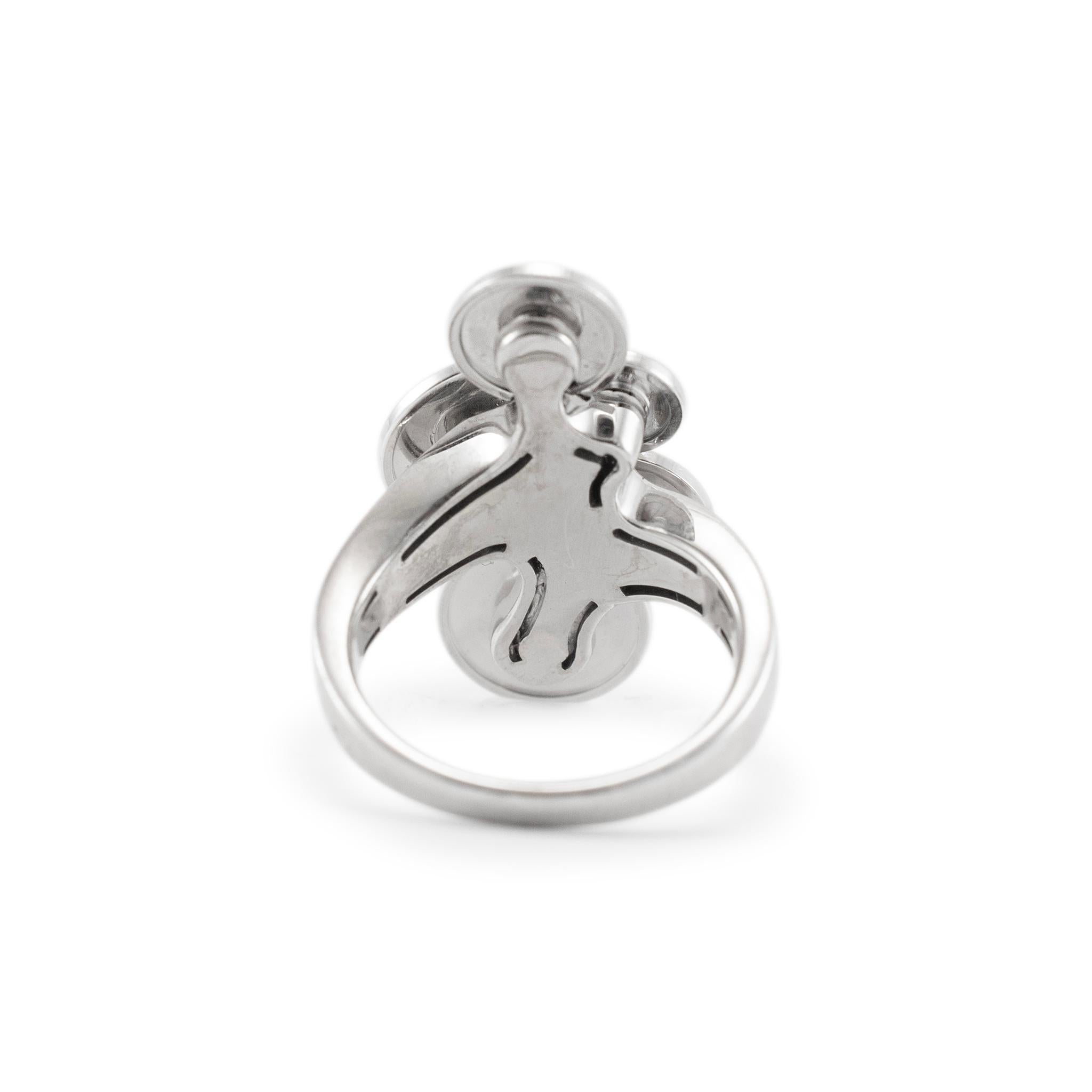 Bvlgari 18K White Gold Cicladi Spiral Circles Cocktail Ring In Excellent Condition For Sale In Houston, TX