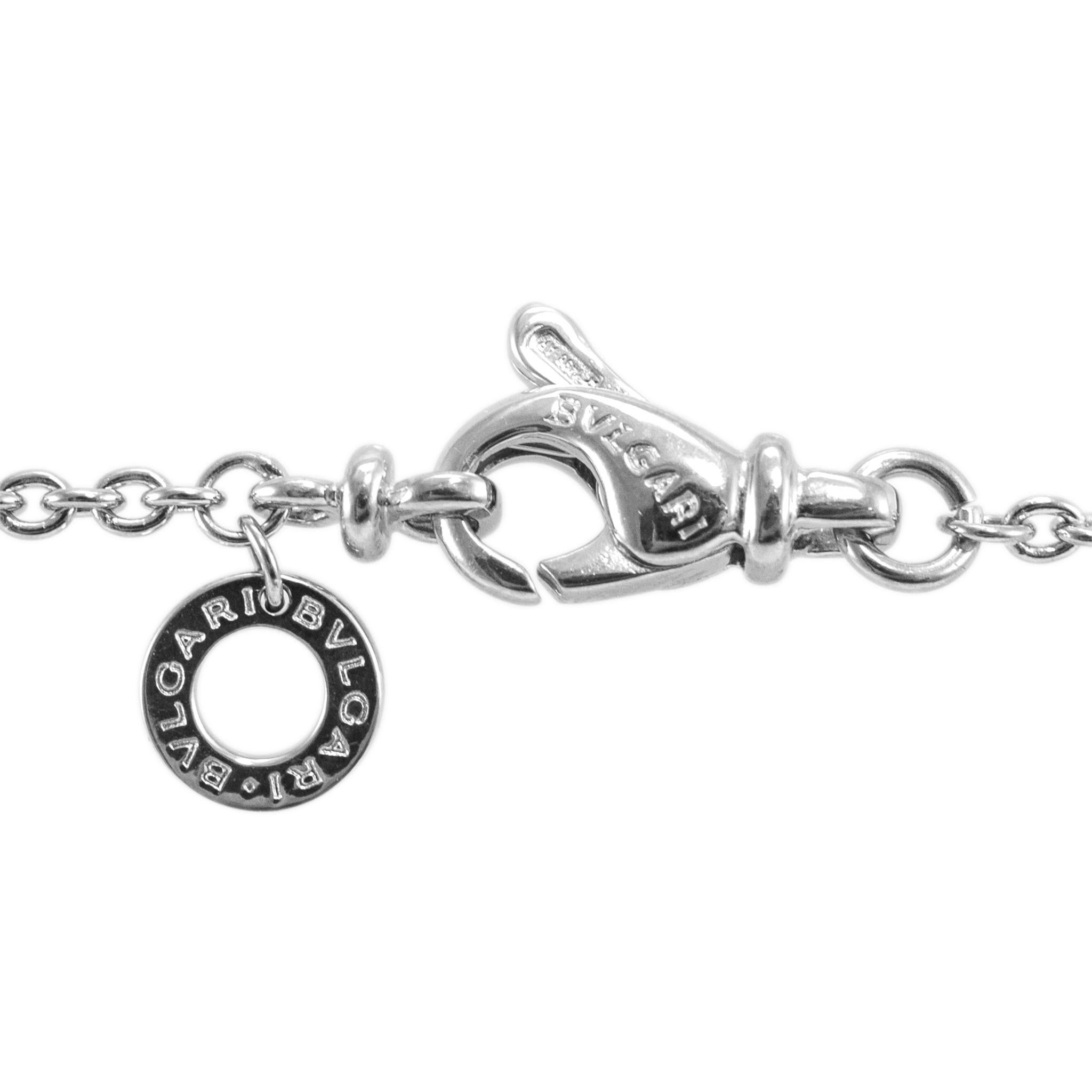 Bvlgari 18K White Gold Circle Pave Diamond Pendant Necklace In Excellent Condition For Sale In Houston, TX