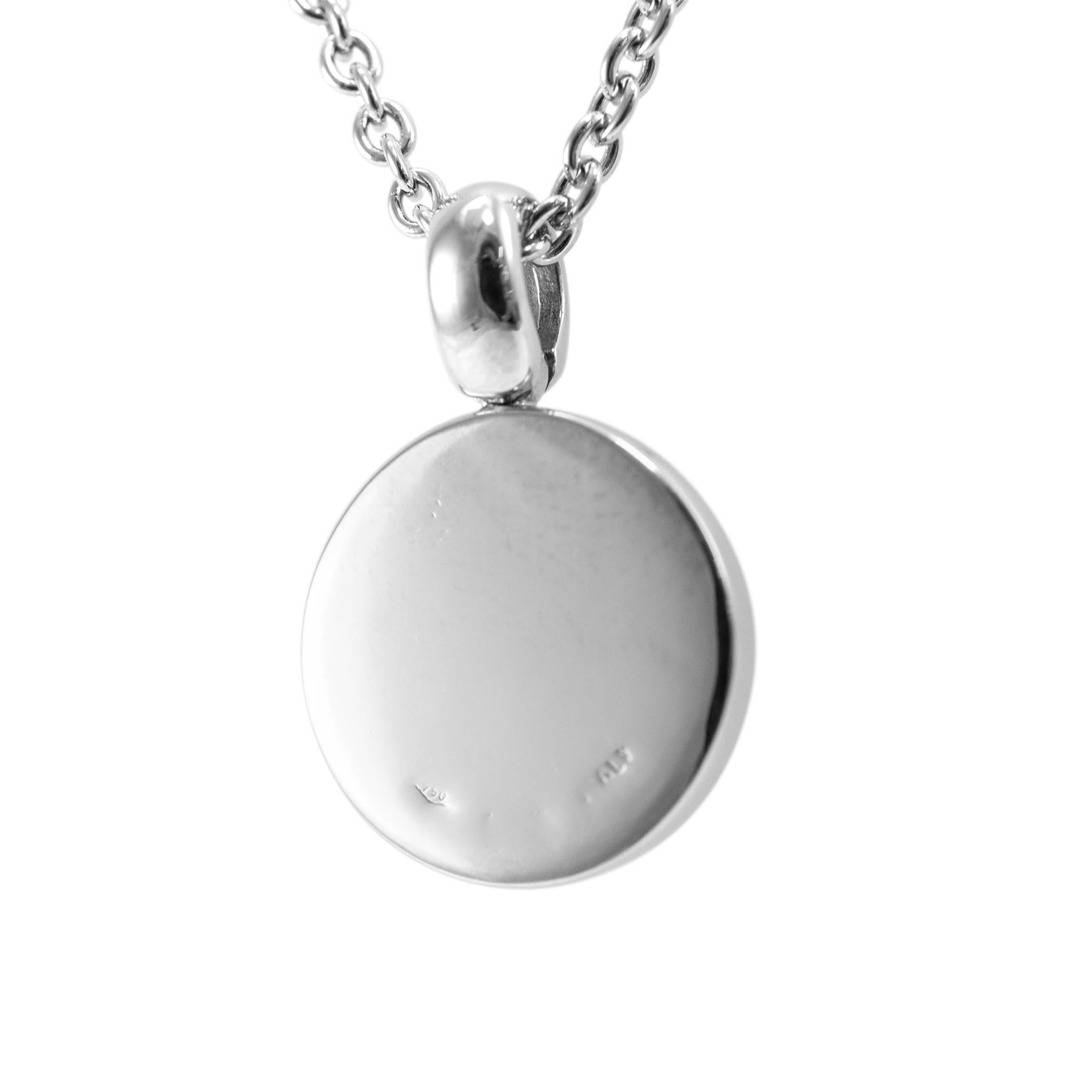 Bvlgari 18K White Gold Circle Pave Diamond Pendant Necklace For Sale 1