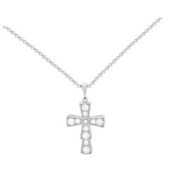 Bvlgari 18K White Gold Croce Diamond Cross Pendant Necklace 0.32cttw