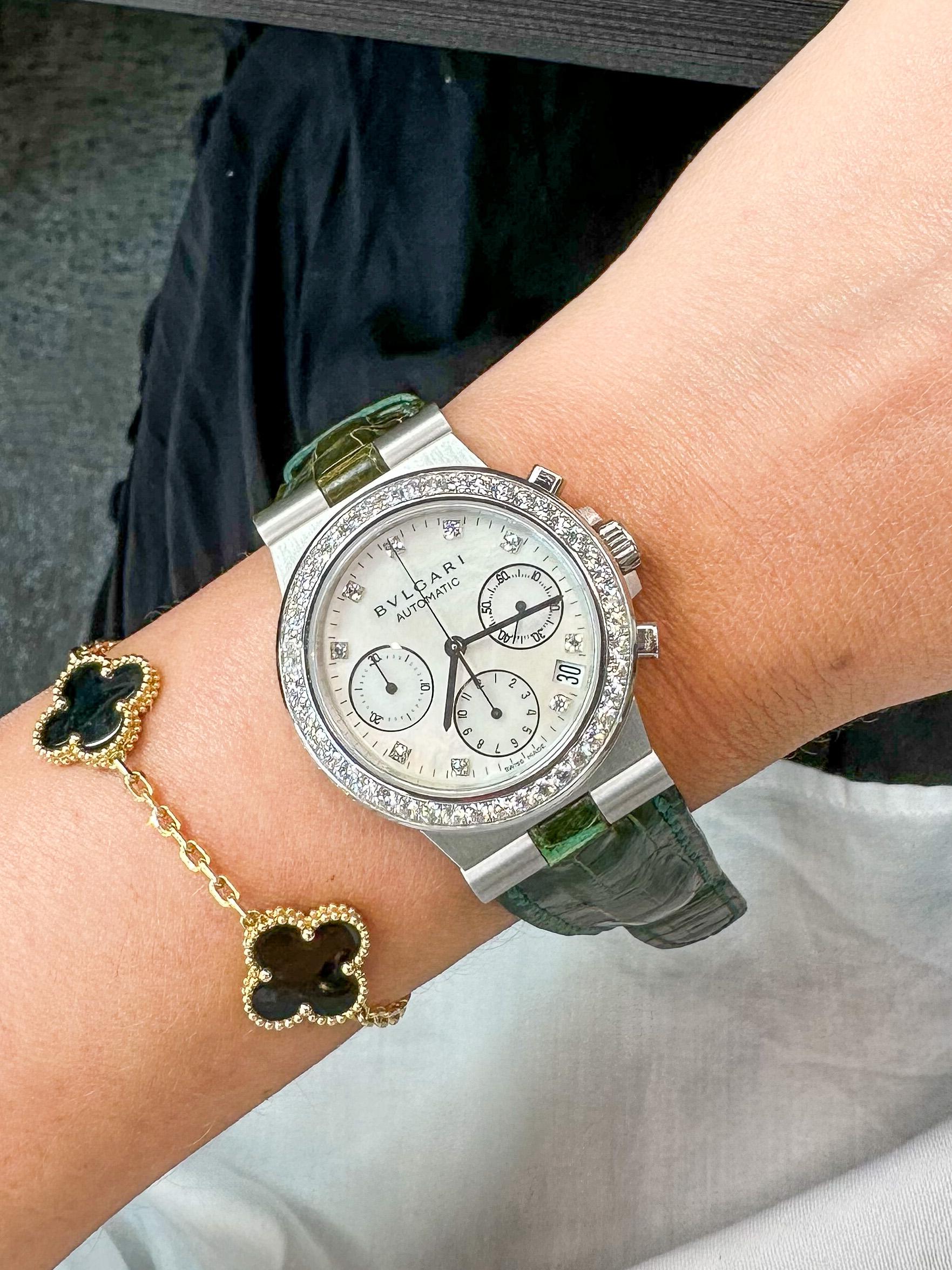 Women's Bvlgari 18K White Gold Diagano Chronograph Automatic Ladies Watch