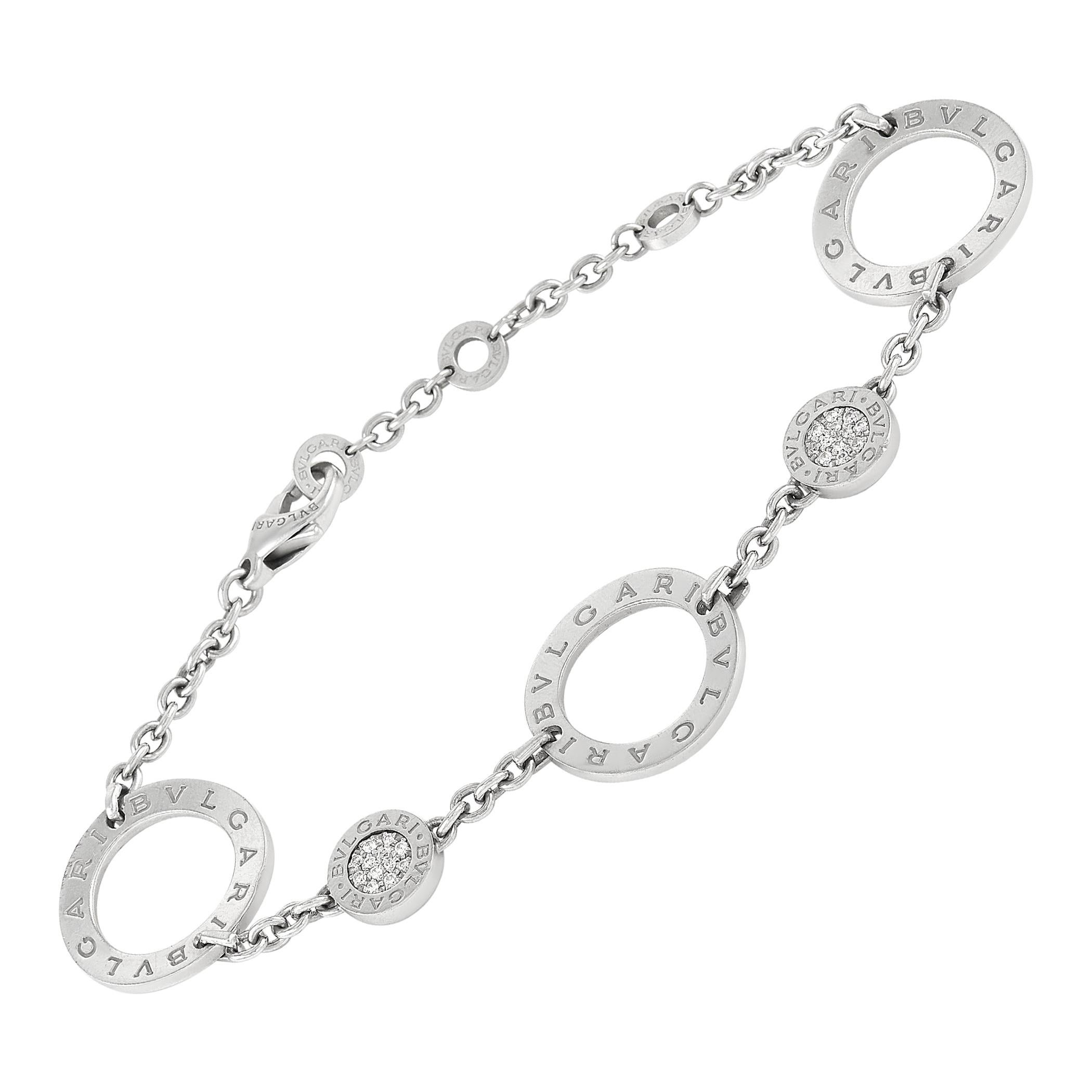 Bvlgari 18k White Gold Diamond Circle Chain Bracelet