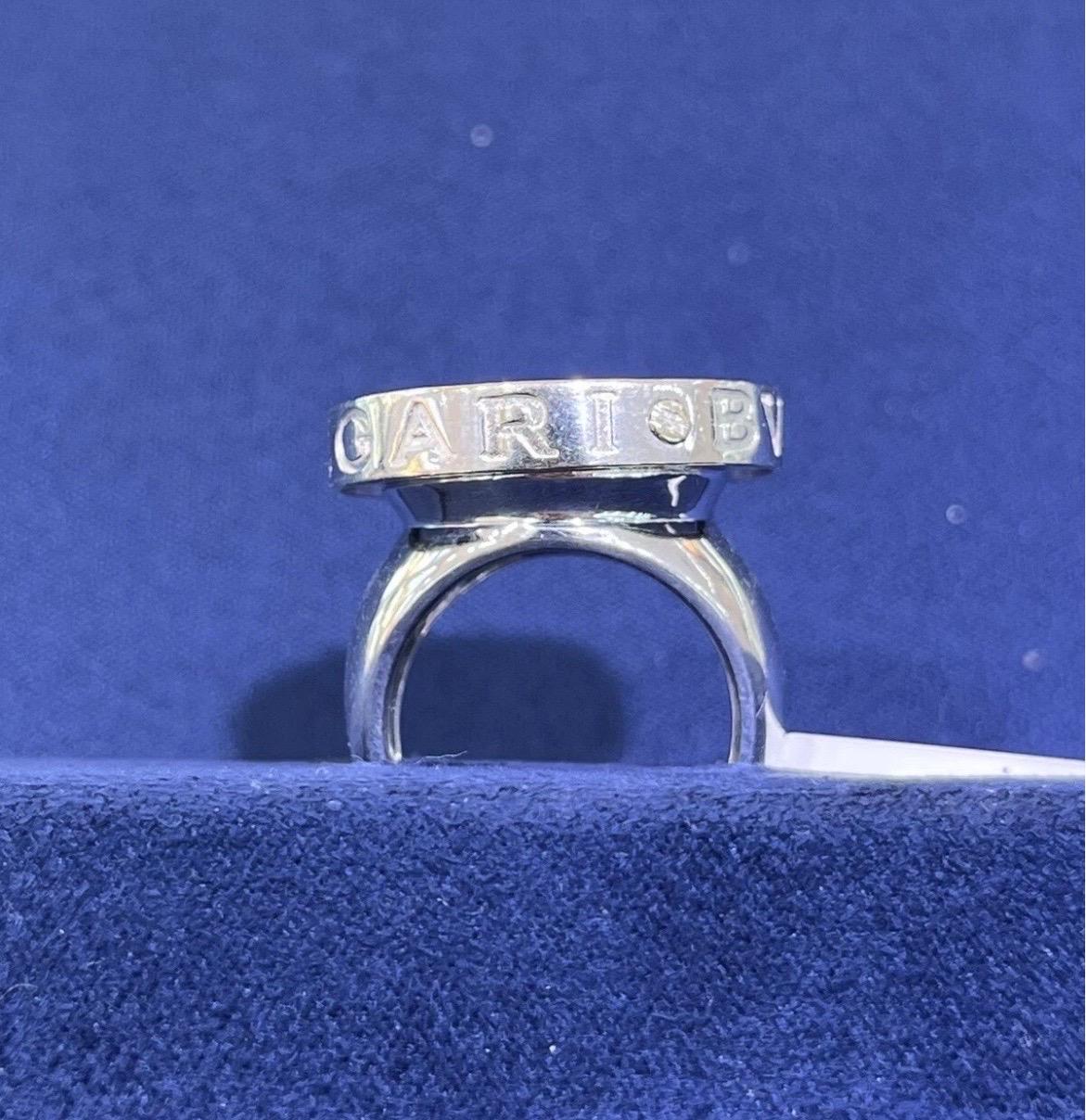 BVLGARI 18k White Gold Diamond & Onyx Spinner Ring Size 6.25 For Sale 6