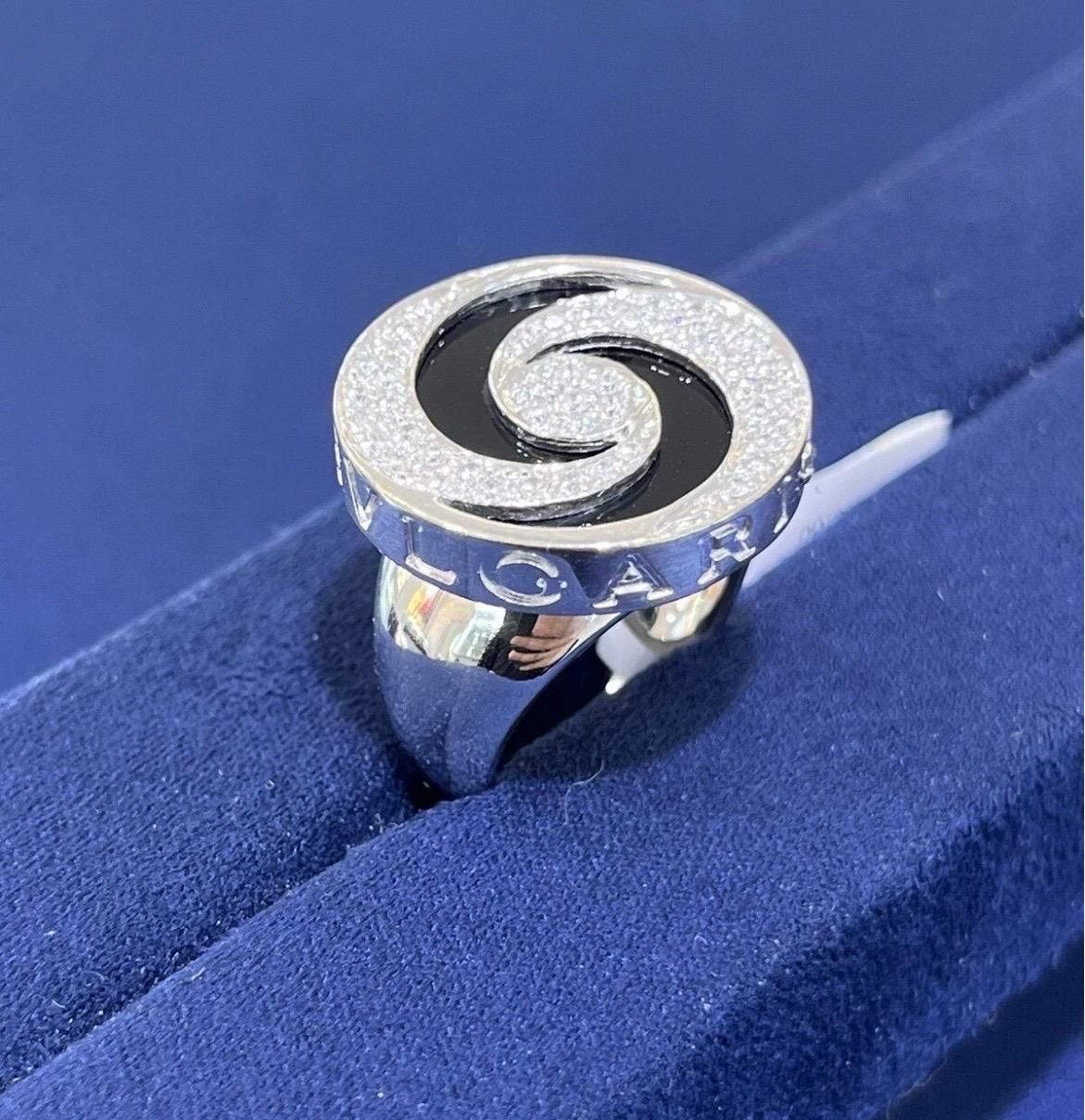 BVLGARI 18k White Gold Diamond & Onyx Spinner Ring Size 6.25 For Sale 8
