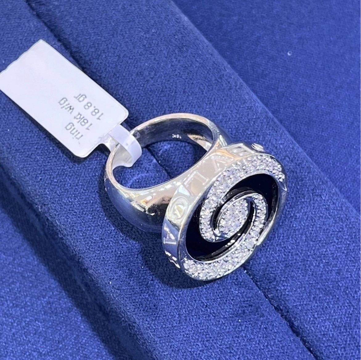 BVLGARI 18k White Gold Diamond & Onyx Spinner Ring Size 6.25 For Sale 14