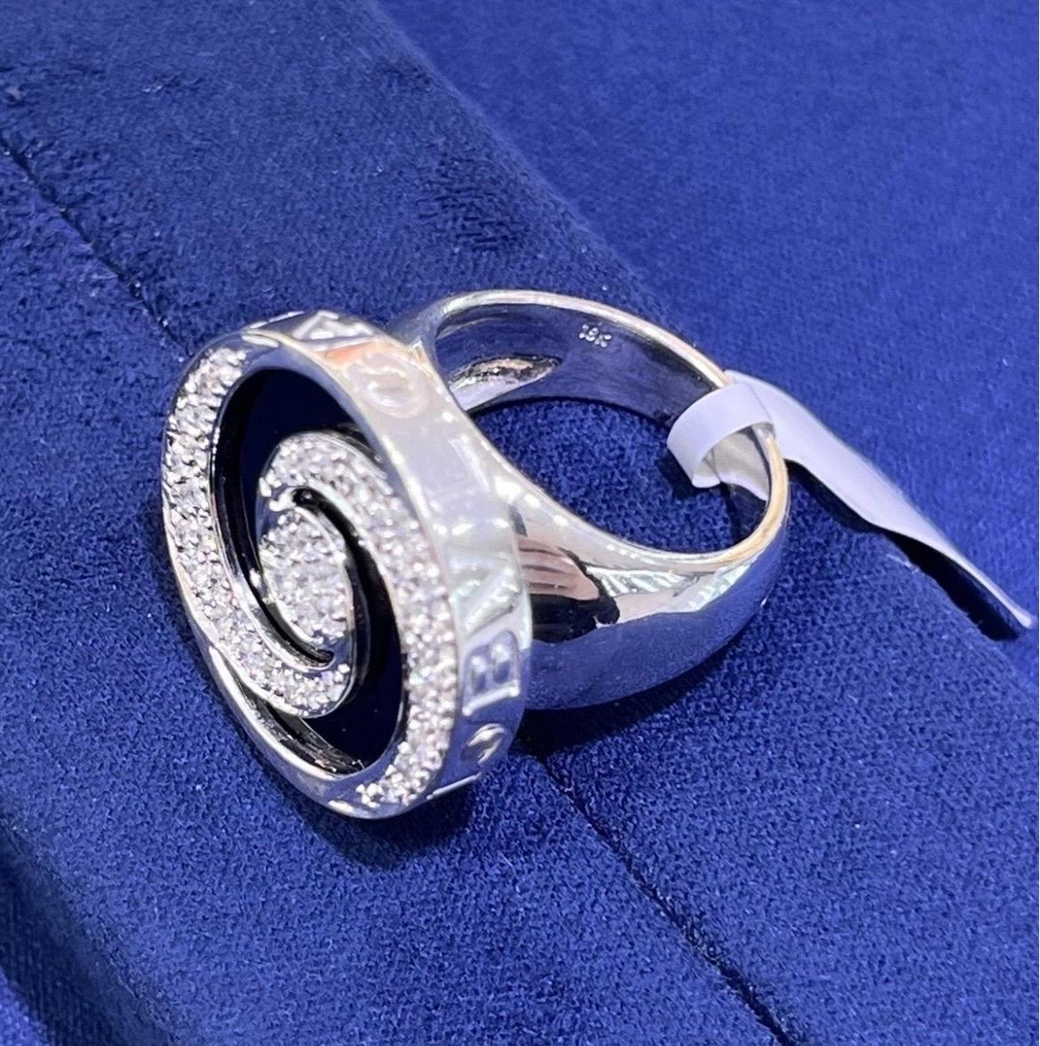 BVLGARI 18k White Gold Diamond & Onyx Spinner Ring Size 6.25 For Sale 15