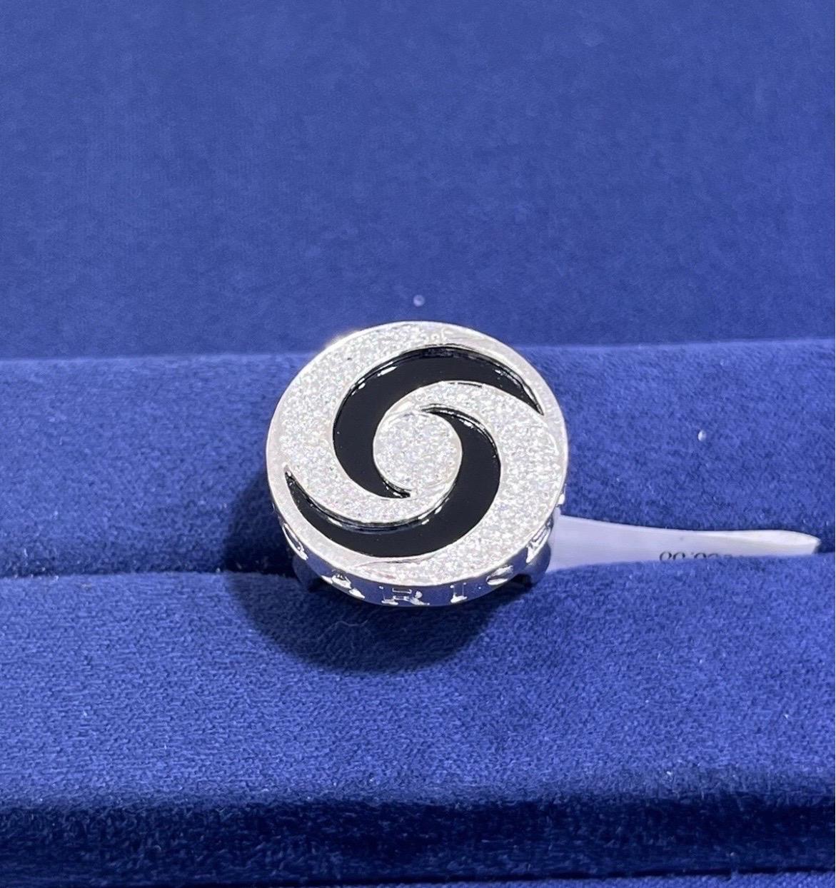 BVLGARI 18k White Gold Diamond & Onyx Spinner Ring Size 6.25 For Sale 1