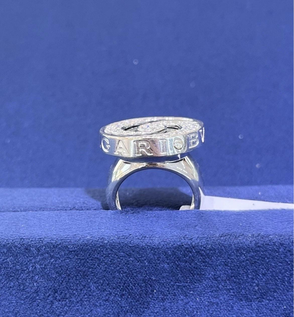 BVLGARI 18k White Gold Diamond & Onyx Spinner Ring Size 6.25 For Sale 3