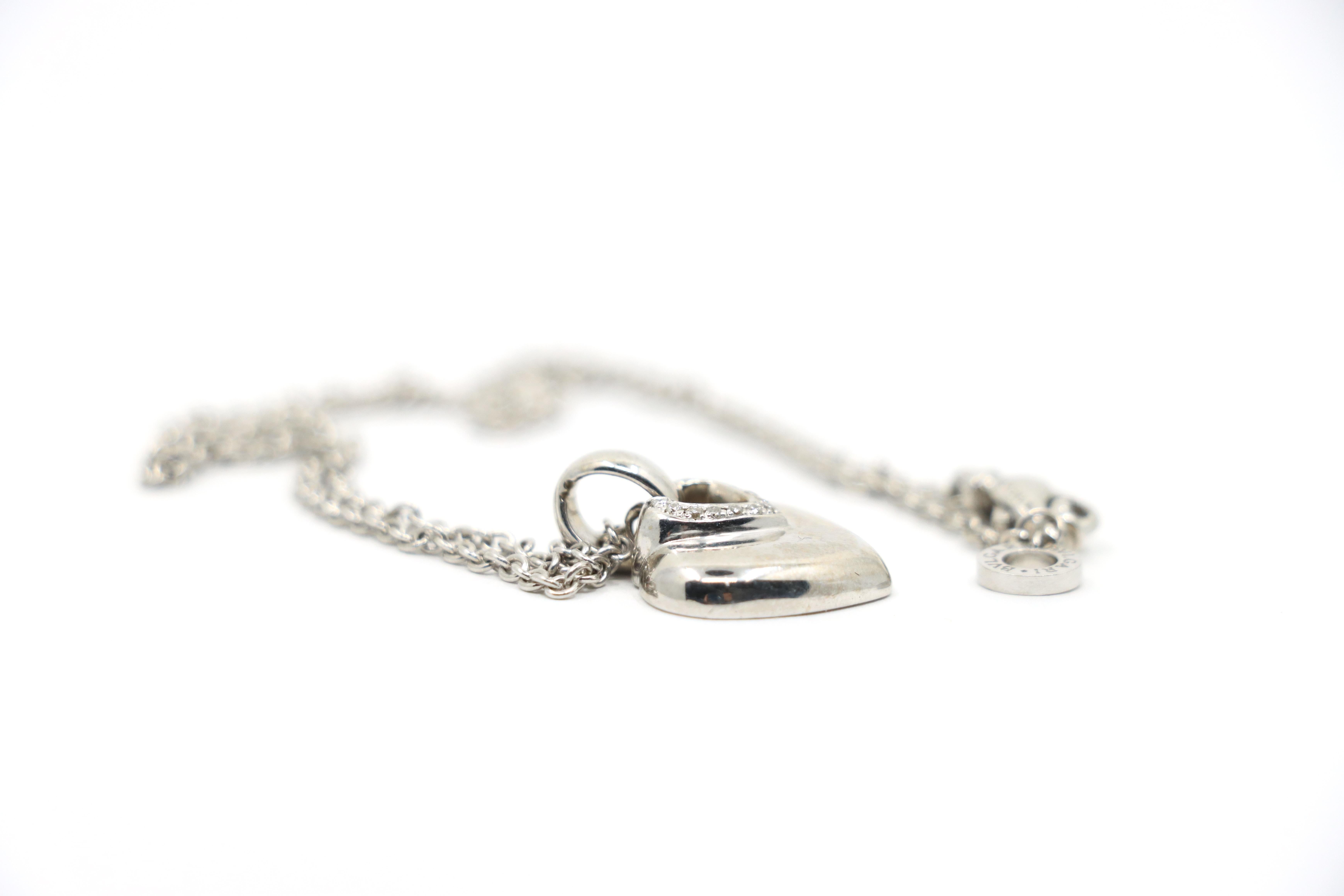 BVLGARI 18K White Gold Heart Shape Pendant Necklace For Sale 6