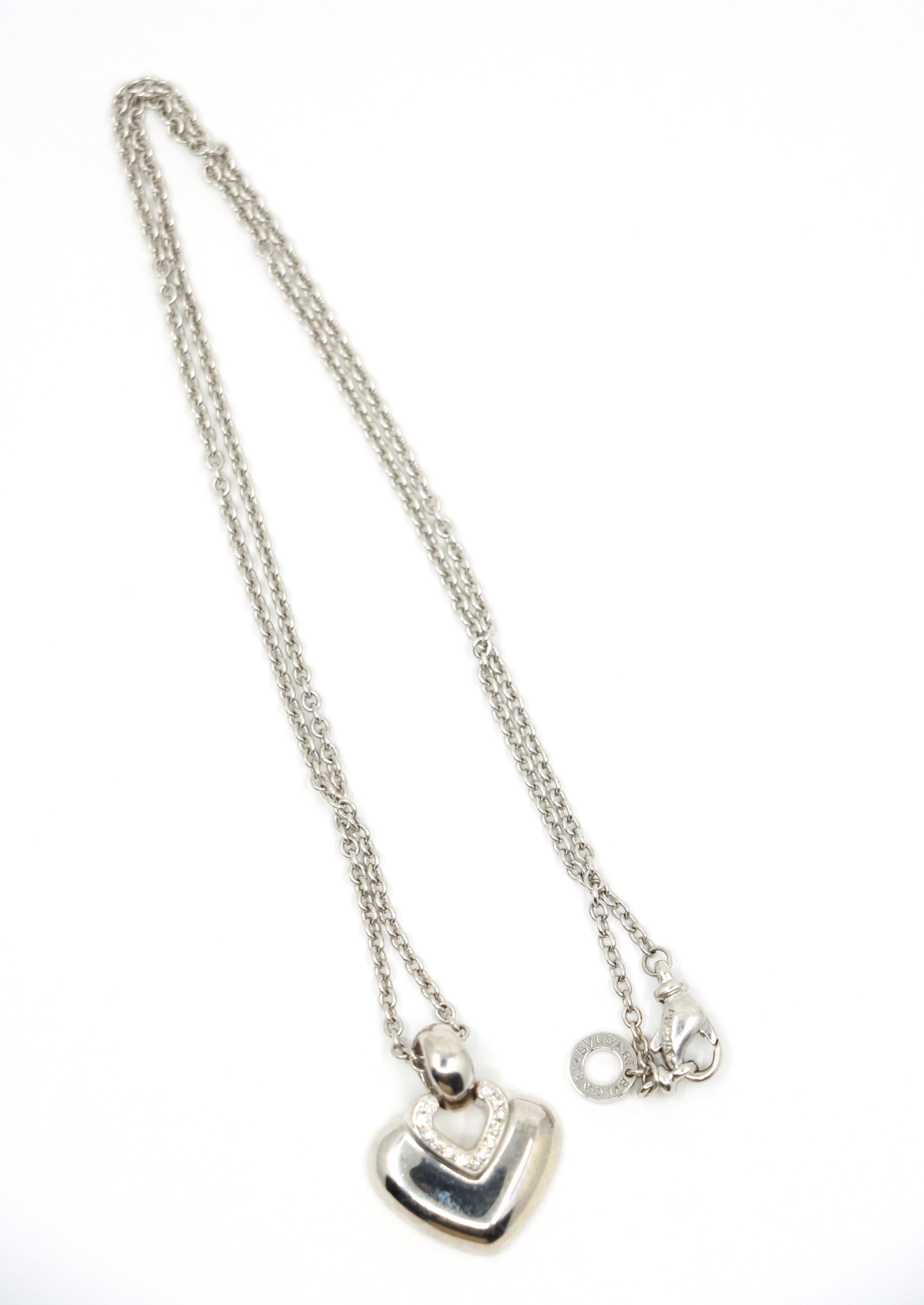 BVLGARI 18K White Gold Heart Shape Pendant Necklace For Sale 7