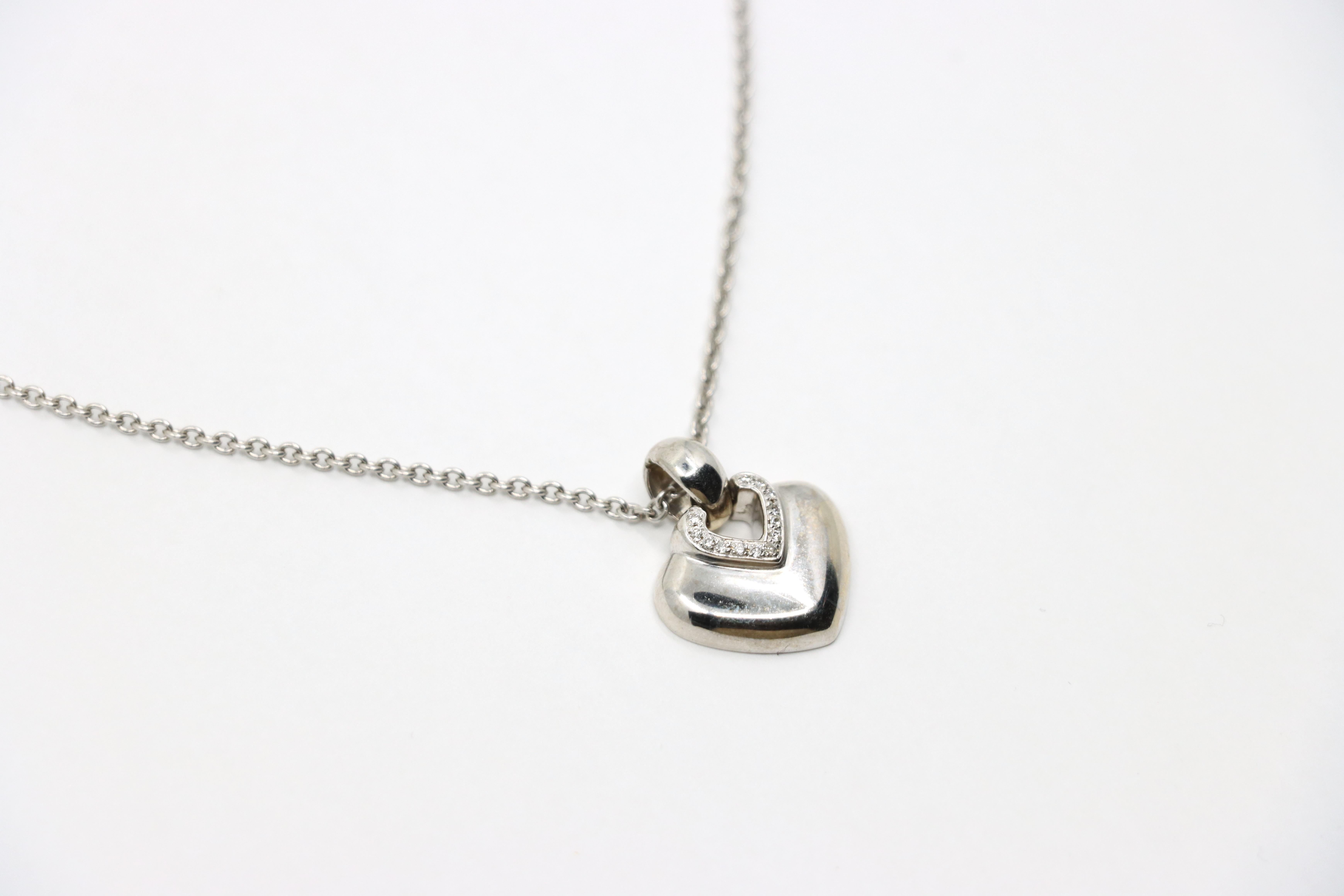 Women's or Men's BVLGARI 18K White Gold Heart Shape Pendant Necklace For Sale
