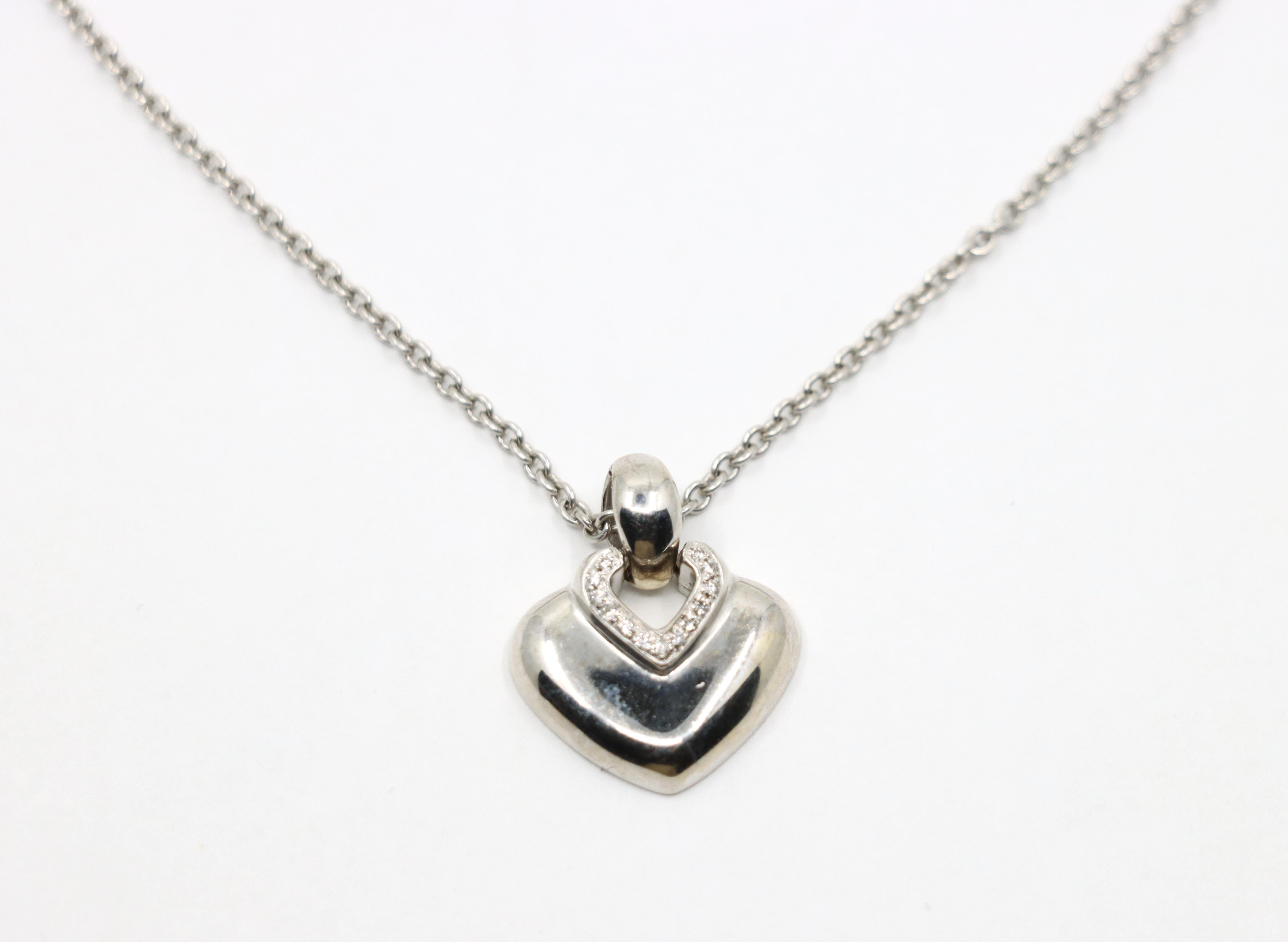 BVLGARI 18K White Gold Heart Shape Pendant Necklace For Sale 1
