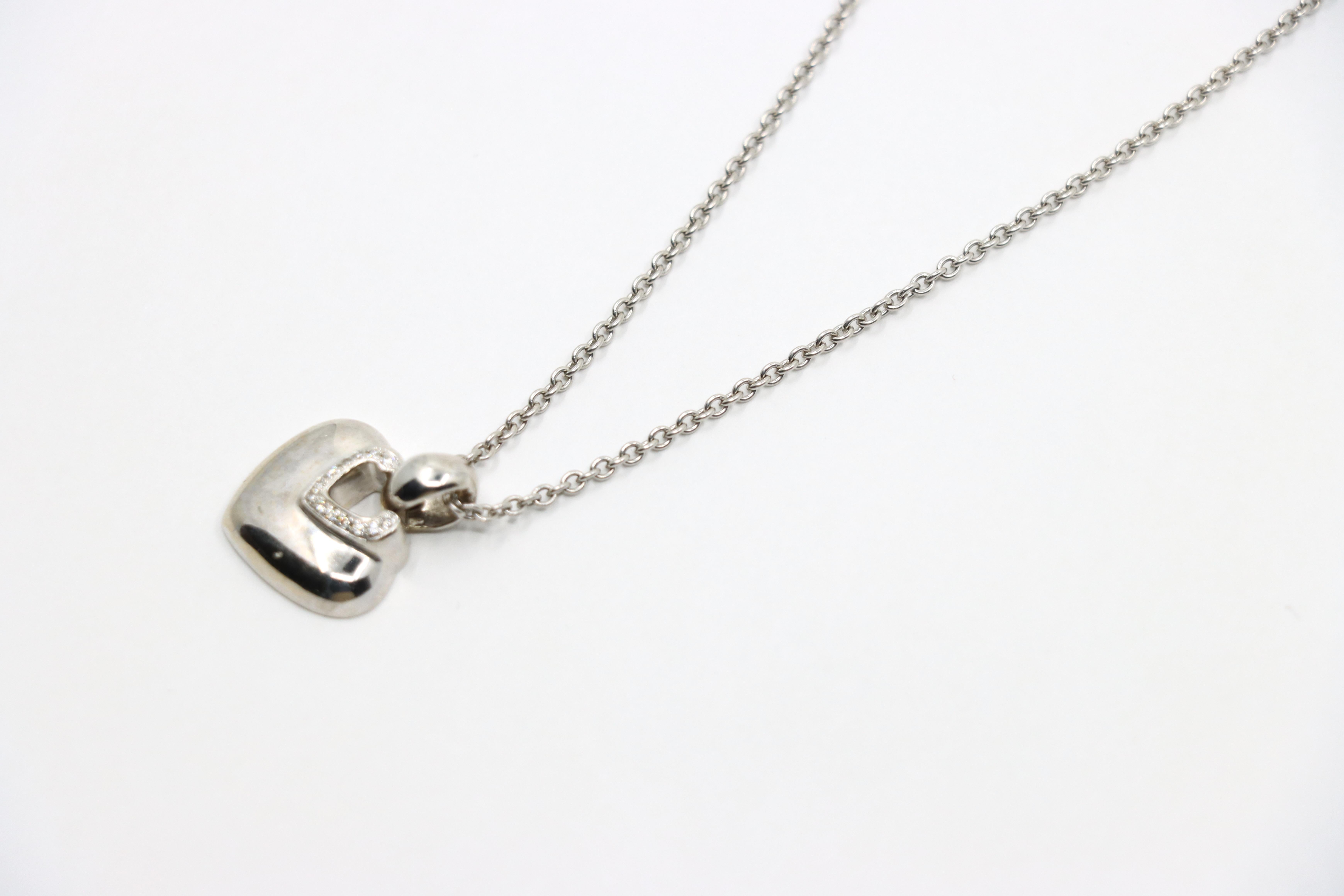 BVLGARI 18K White Gold Heart Shape Pendant Necklace For Sale 2