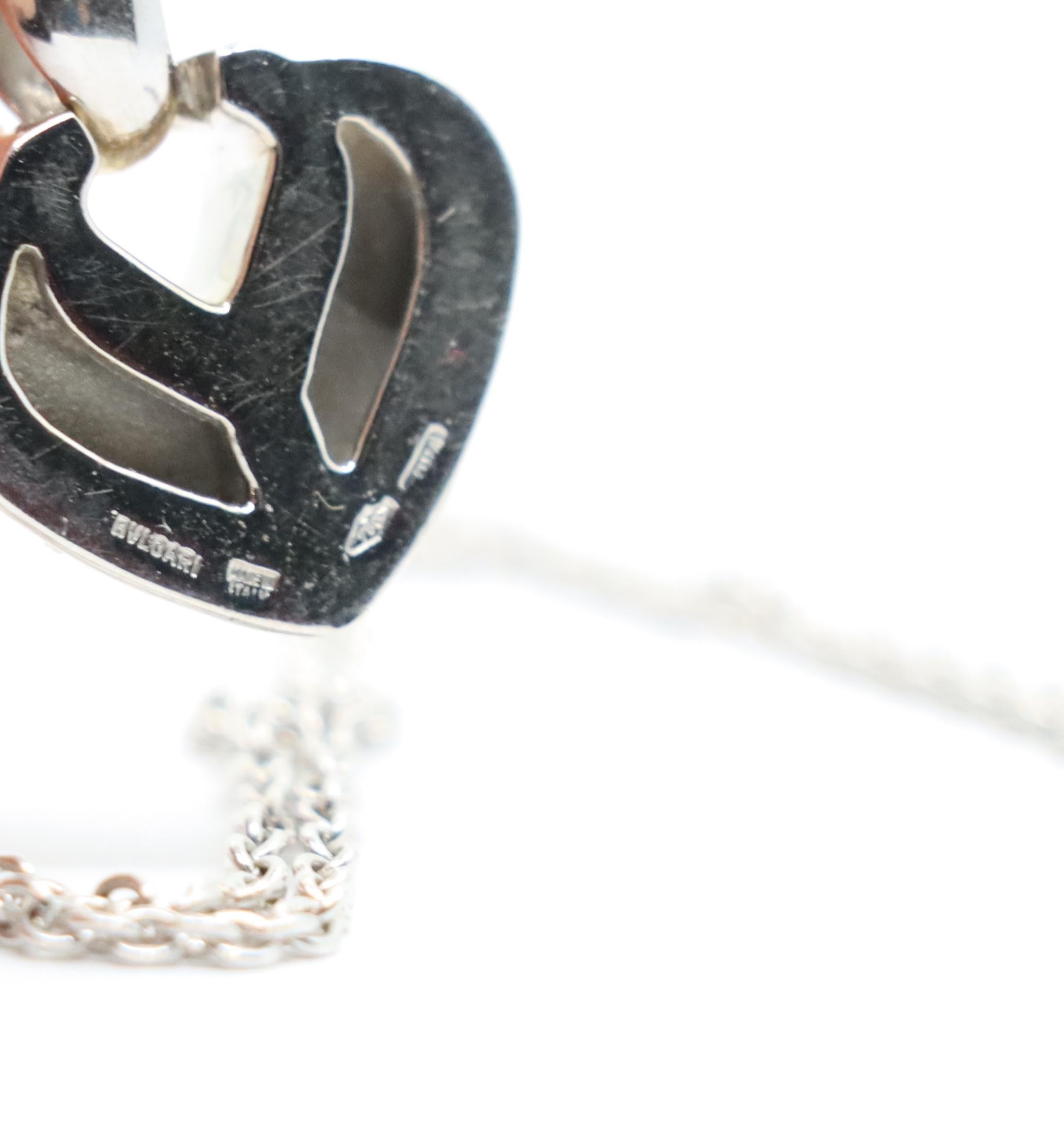 BVLGARI 18K White Gold Heart Shape Pendant Necklace For Sale 4