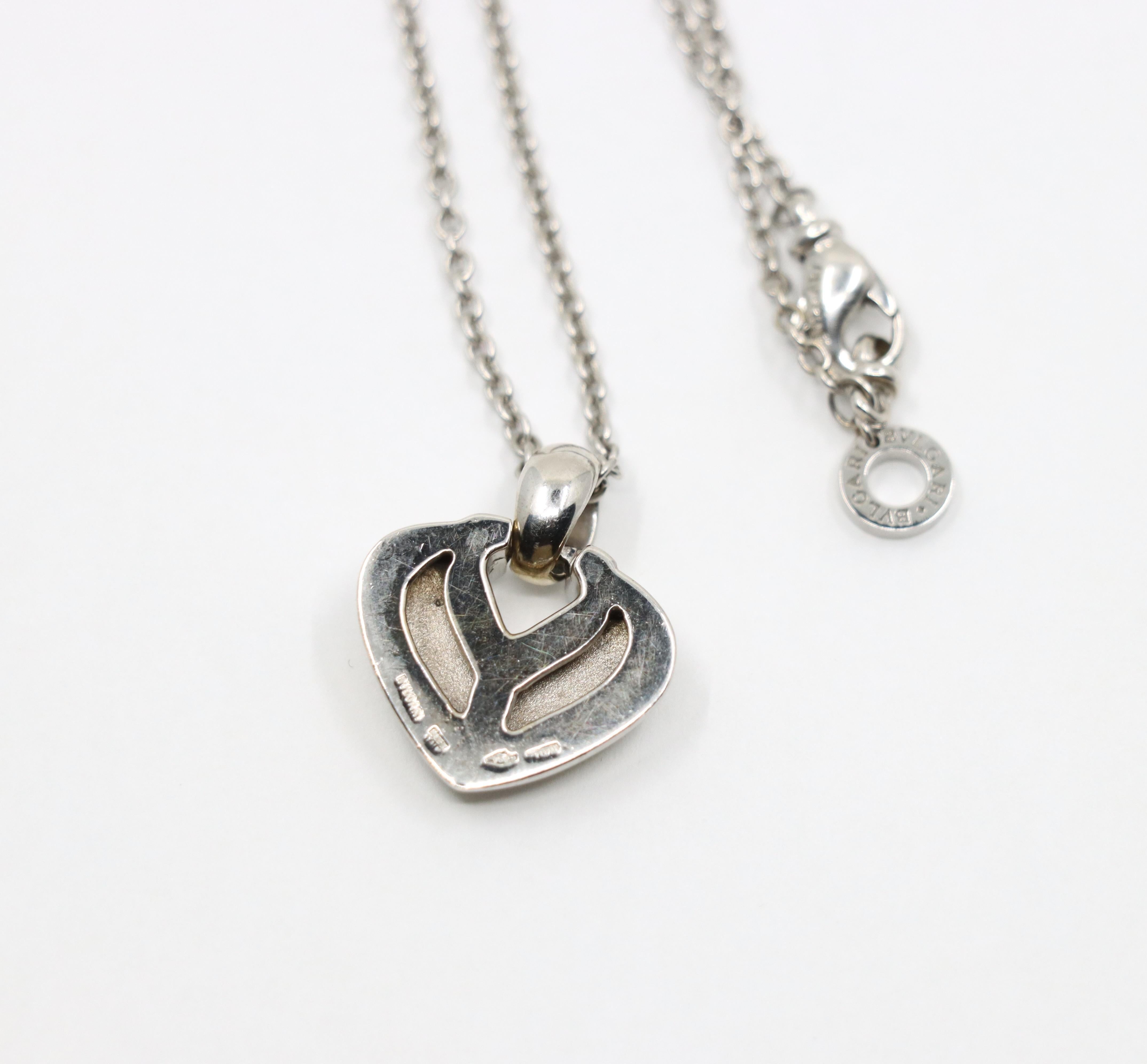 BVLGARI 18K White Gold Heart Shape Pendant Necklace For Sale 5