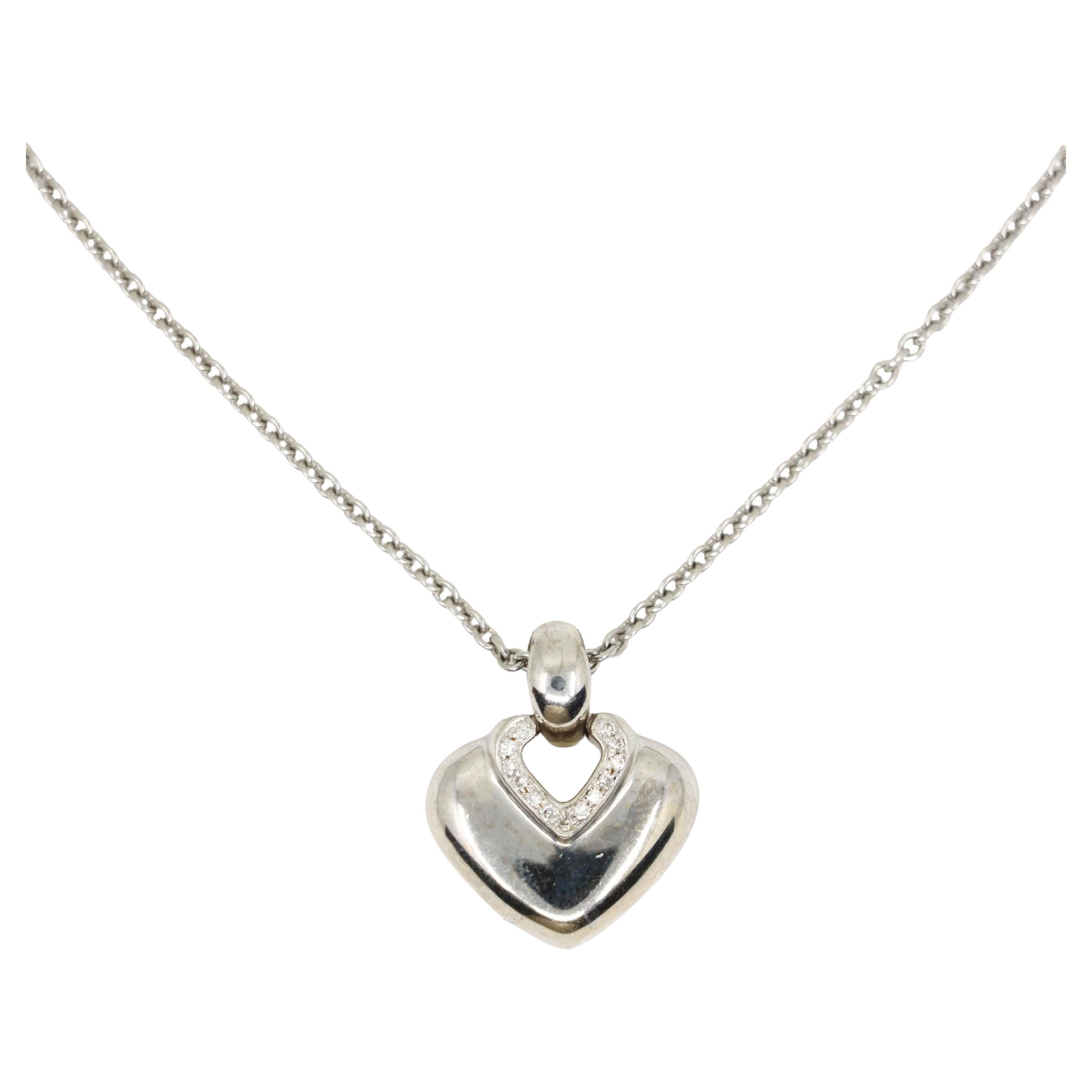 BVLGARI 18K White Gold Heart Shape Pendant Necklace