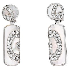 Vintage Bvlgari 18K White Gold Illusion Mother of Pearl and Diamond Dangling Earrings