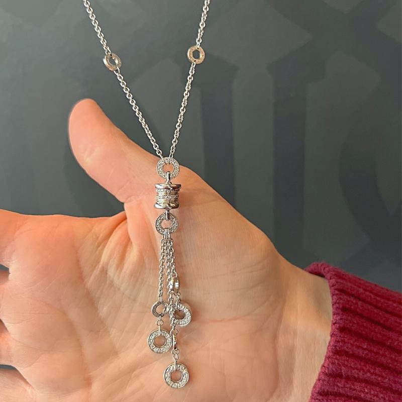 Bvlgari 18K White Gold Lariat Necklace 1.60 CT Total Weight Diamonds For Sale 4