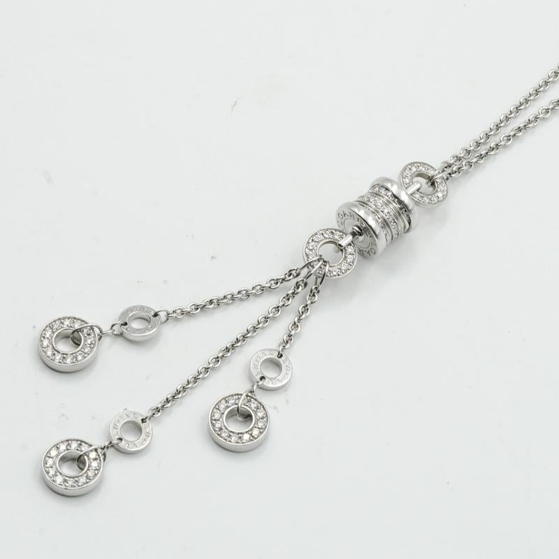 Round Cut Bvlgari 18K White Gold Lariat Necklace 1.60 CT Total Weight Diamonds For Sale
