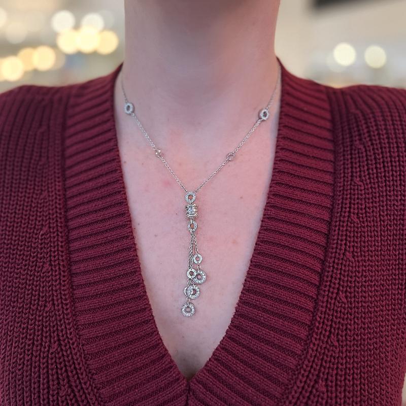 Modern Bvlgari 18K White Gold Lariat Necklace 1.60 CT Total Weight Diamonds For Sale