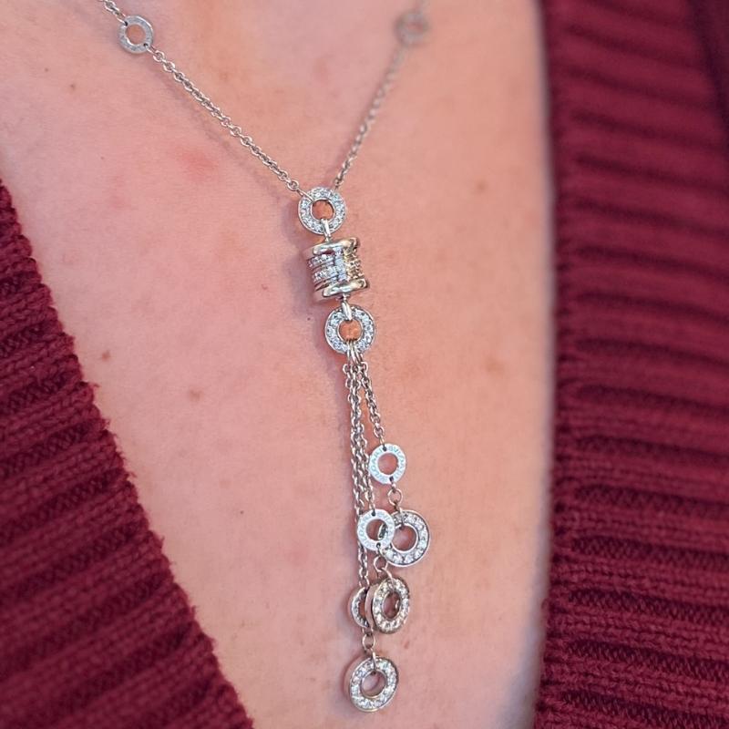 Bvlgari 18K White Gold Lariat Necklace 1.60 CT Total Weight Diamonds For Sale 2