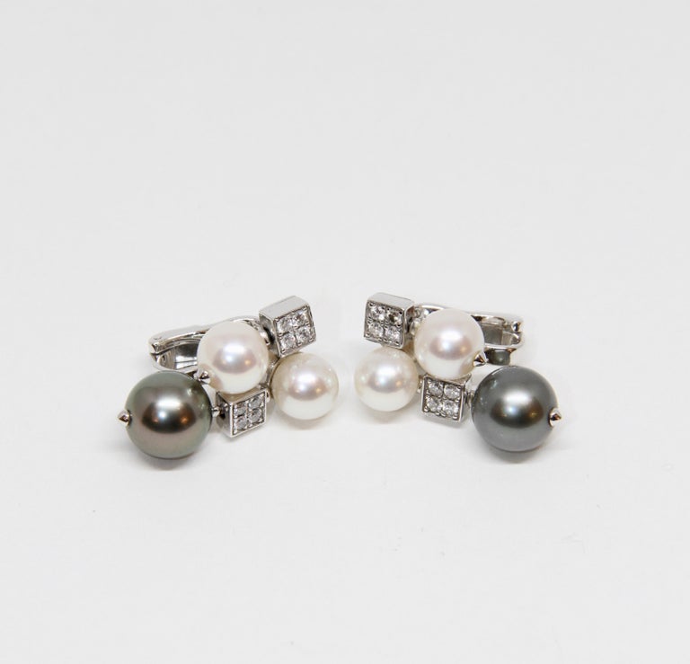 Bvlgari 18 Karat White Gold Lucea Cultured Pearl Diamond Earrings at ...