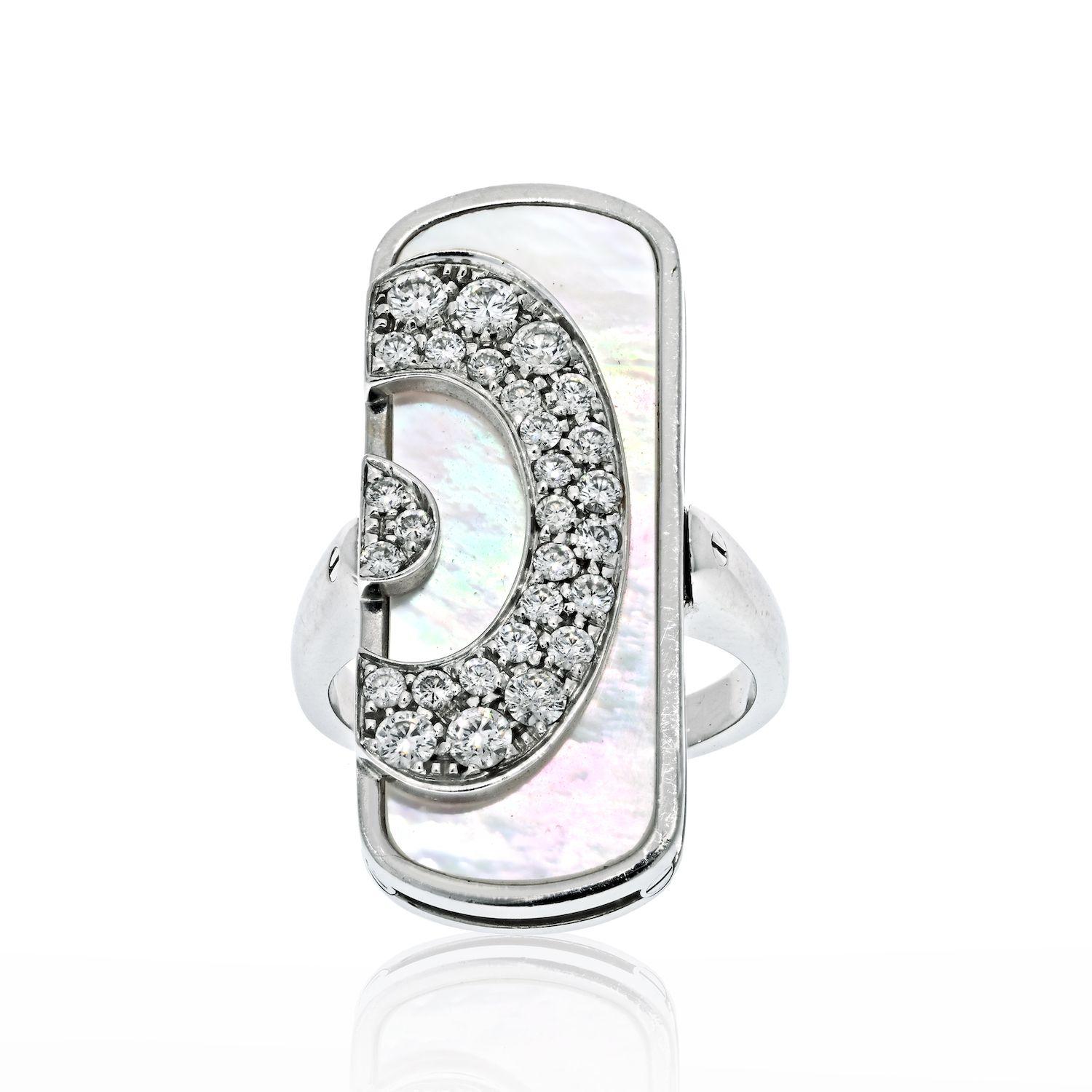 Bvlgari 18K White Gold Mother of Pearl Illusion Diamond Cocktail Ring For Sale 1